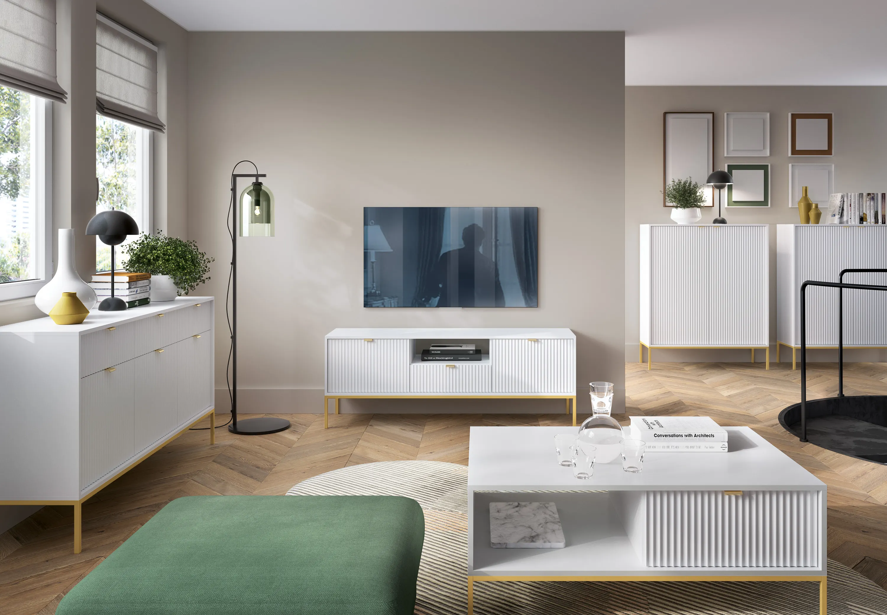 Komoda wysoka 2-drzwiowa NOVA Biały, Złoty - NOVA_K104_BZL