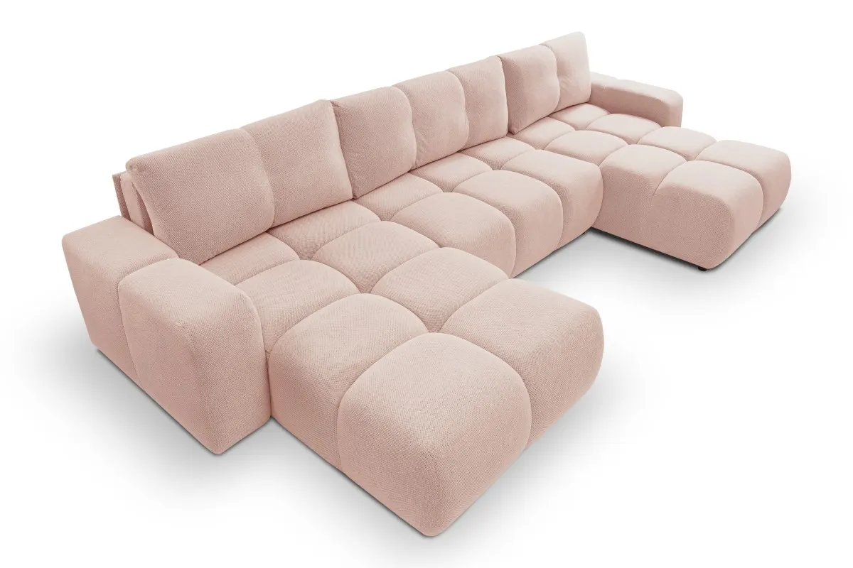 Narożnik rozkładany z pojemnikiem SOHO U CURIO 395 cm pikowany różowy - SOHO_NAR_CURIO60_U