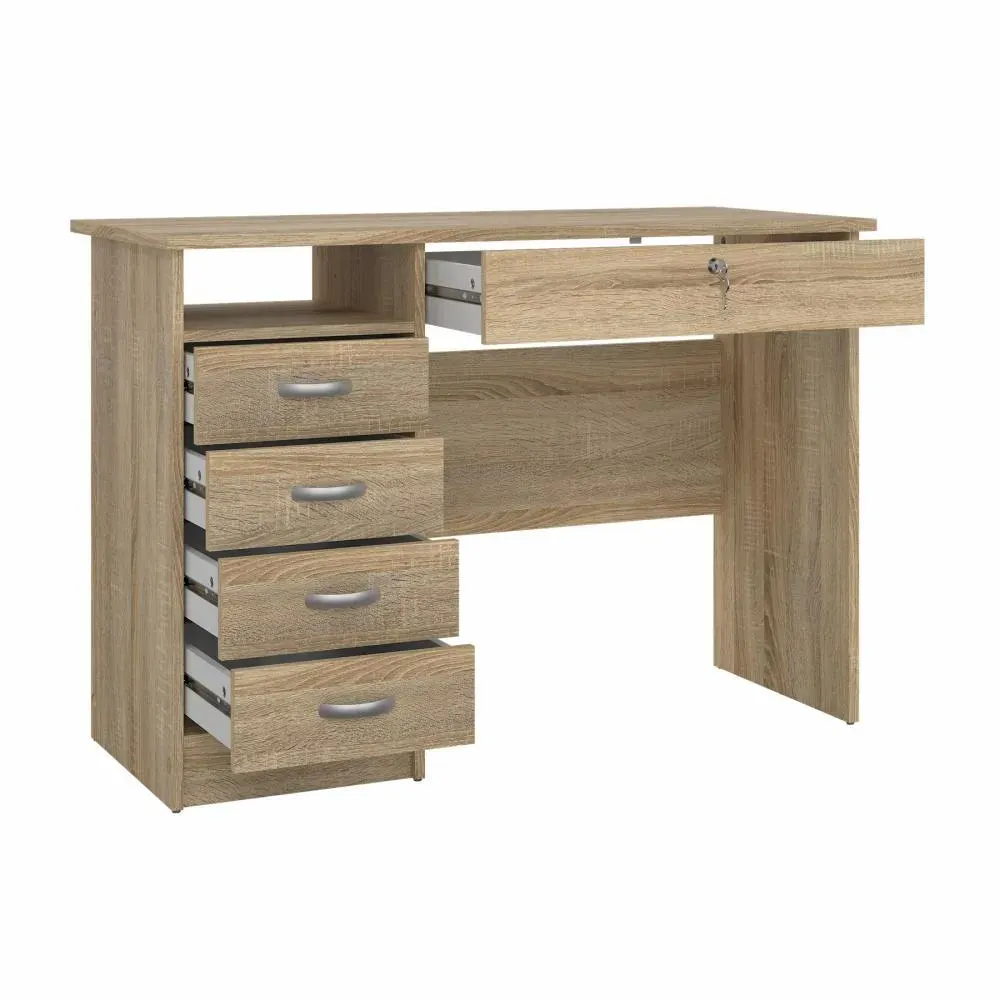 Biurko z 5 szufladami (1 zamykana na klucz) FUNCTION PLUS 110 cm dąb - TV_80163AKAK
