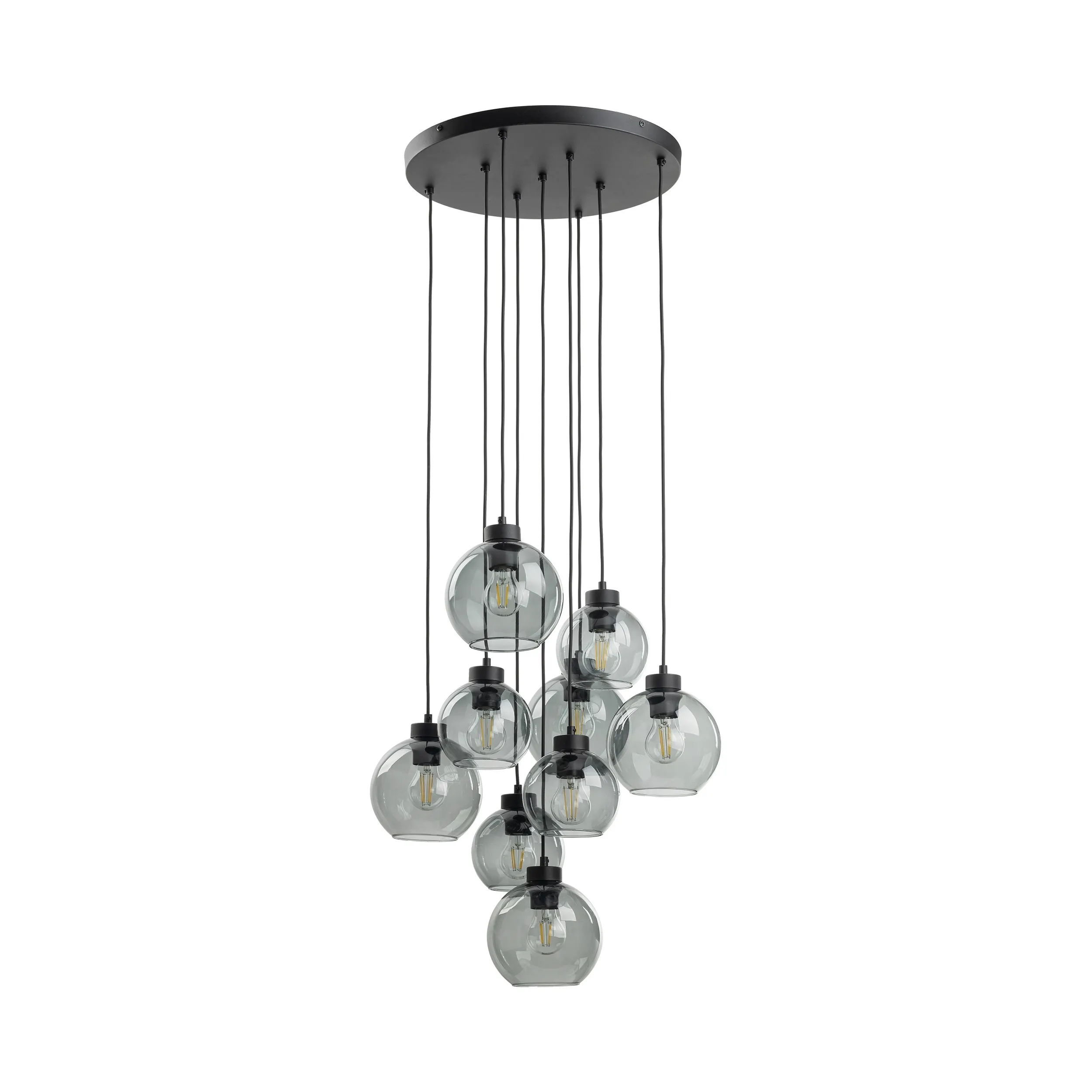 Lampa wisząca CUBUS czarna z szarymi szklanymi okrągłymi transparentnymi kloszami 140x58cm