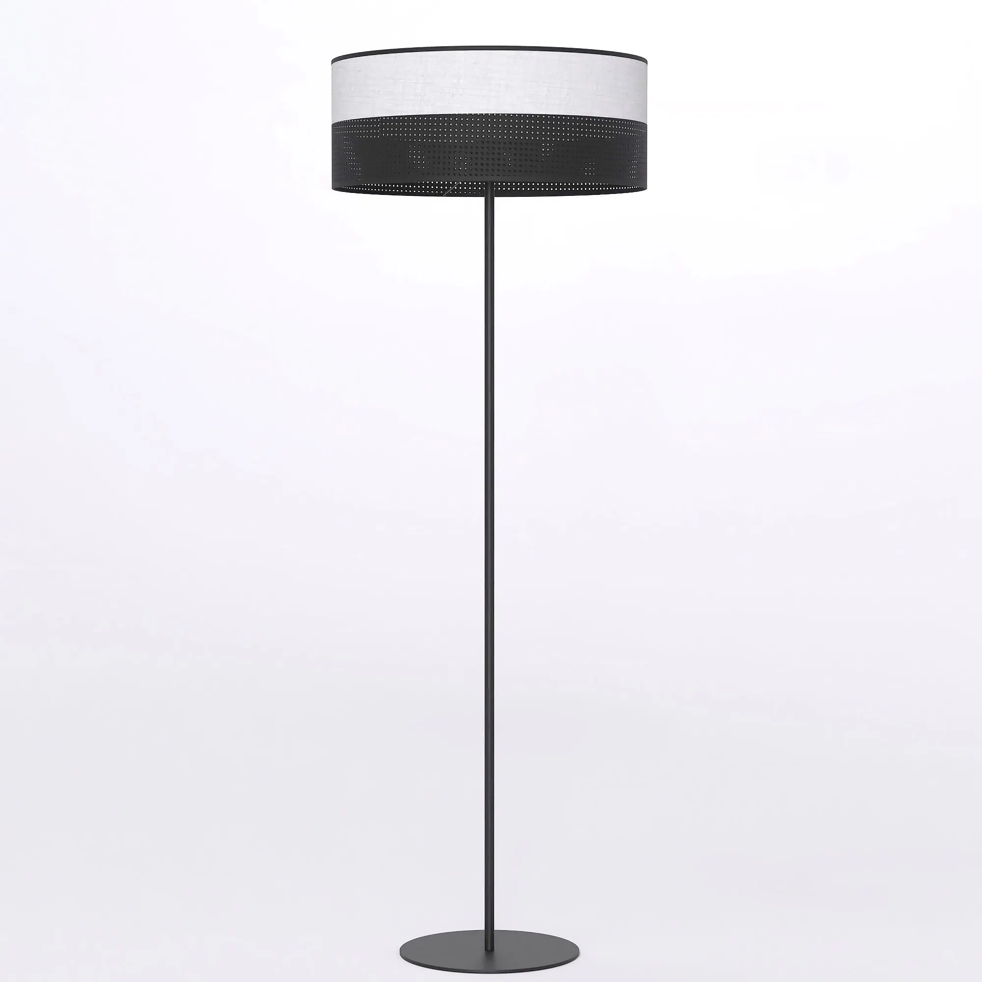 image lampa stojąca, lampa podłogowa, tkanina abażurowa, szara kolor, metalowa podstawa