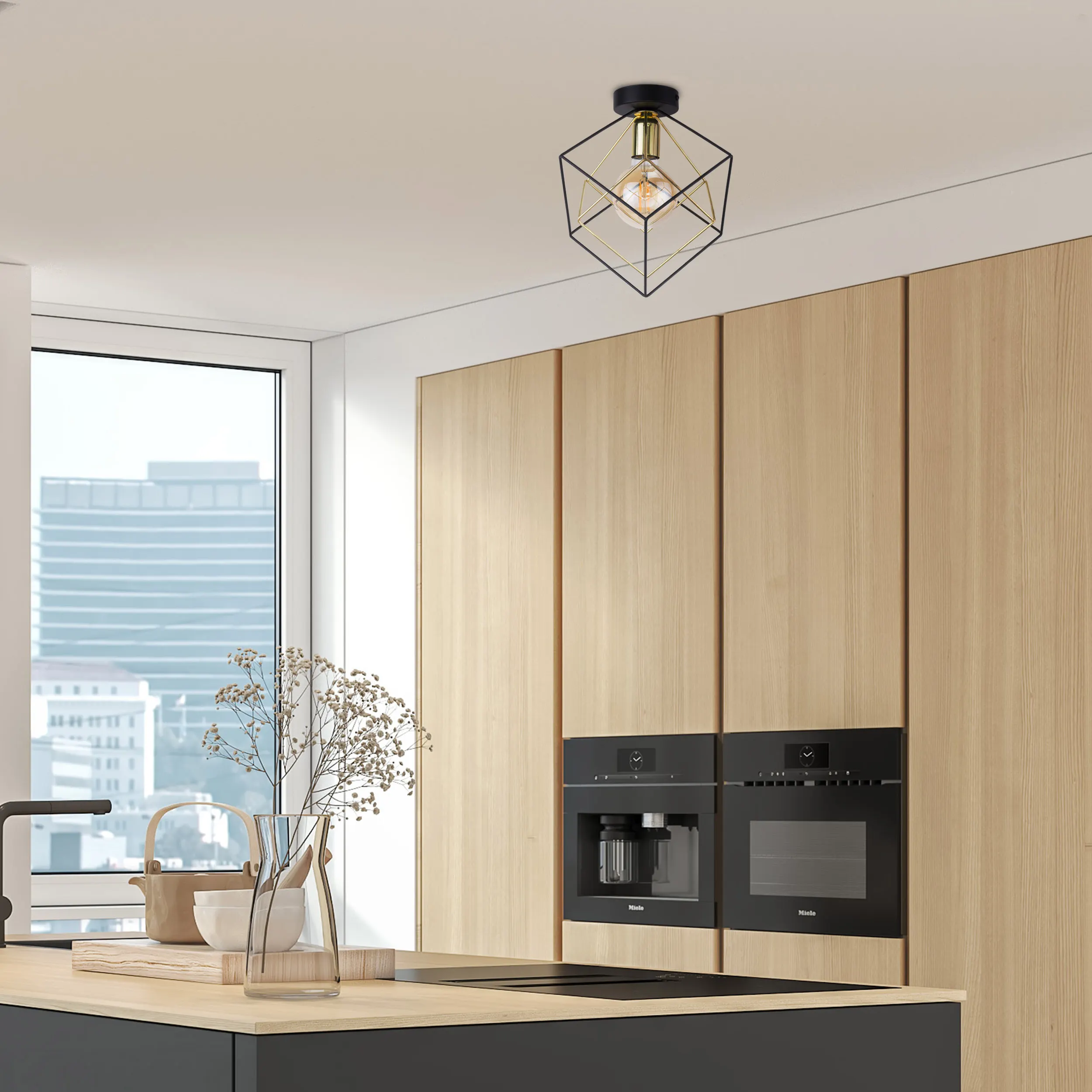 Lampa sufitowa ALAMBRE czarna ze złotymi elementami 30x28cm - TK_2702