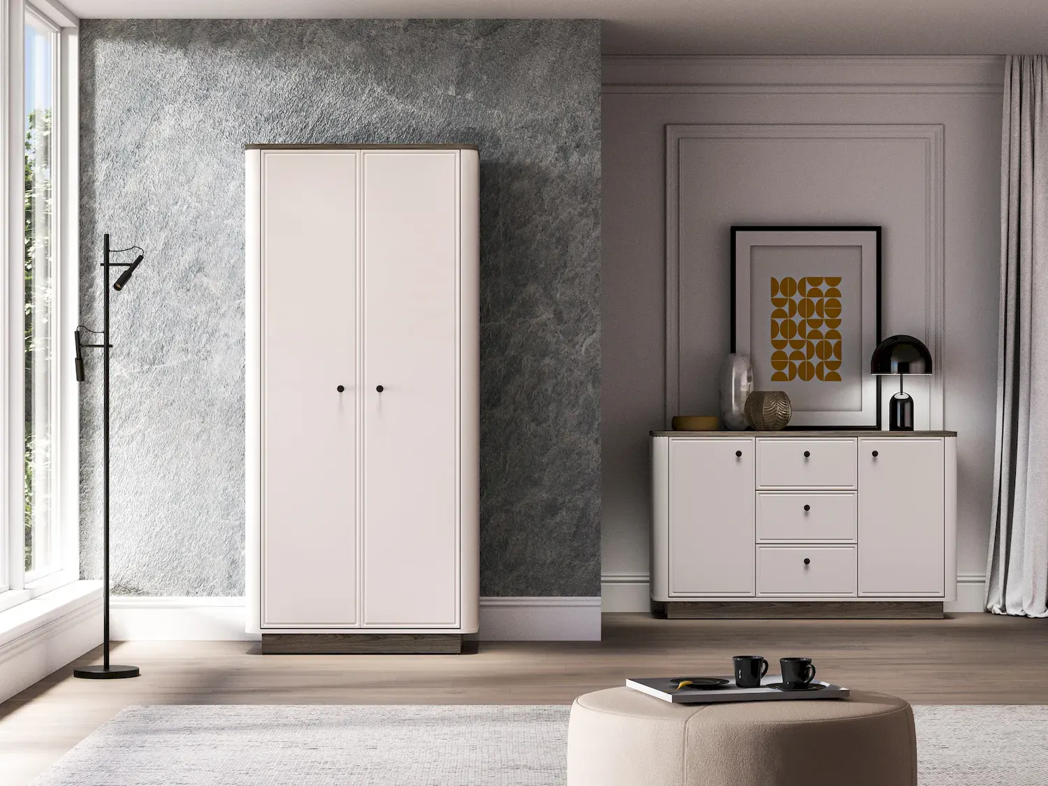 Szafa 2-drzwiowa VILAVIO 08 2 półki i drążek dąb windmill dark cashmere - 1VILA08-001