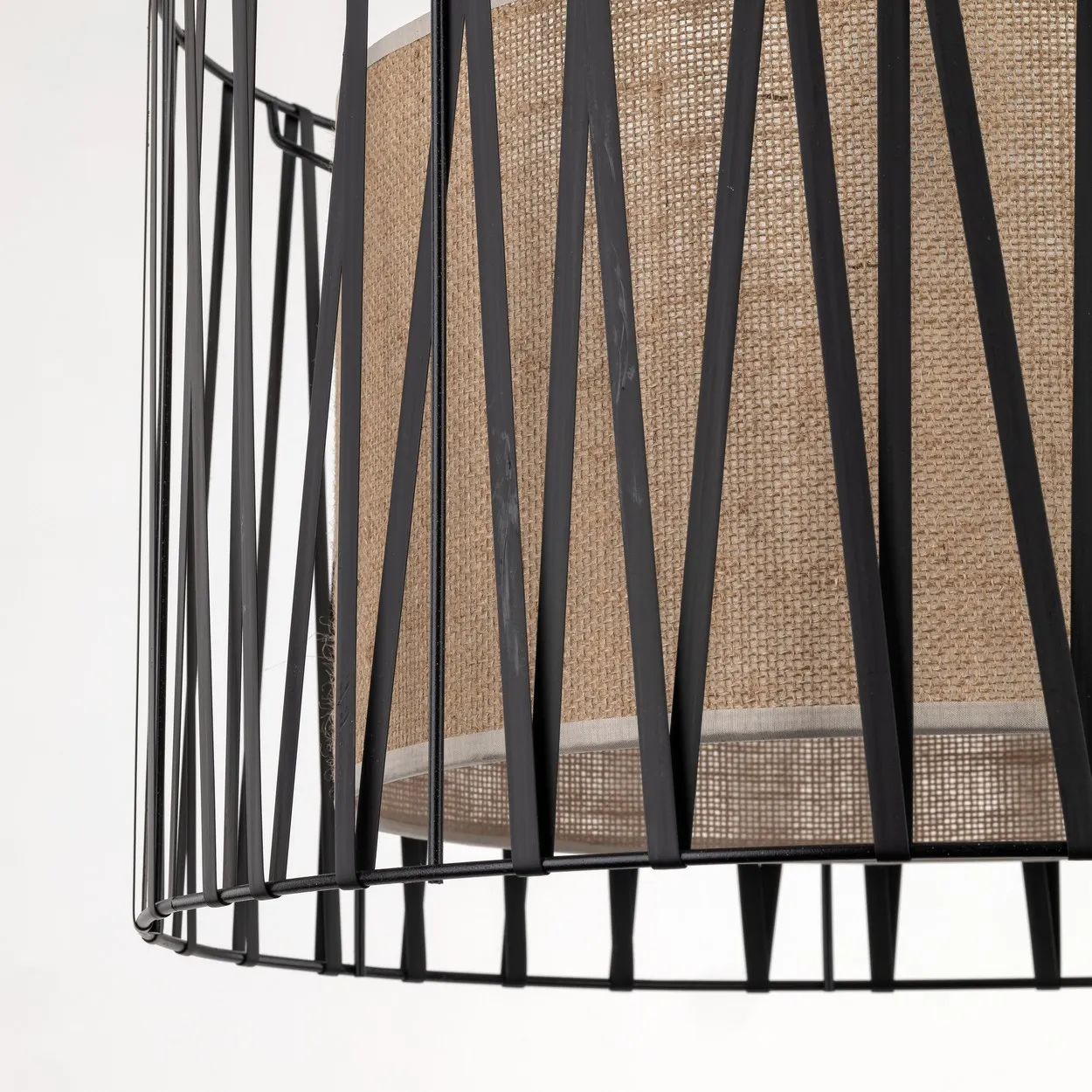 Lampa wisząca HARMONY czarna z brązowym kloszem z tkaniny 120x50cm - TK_4557