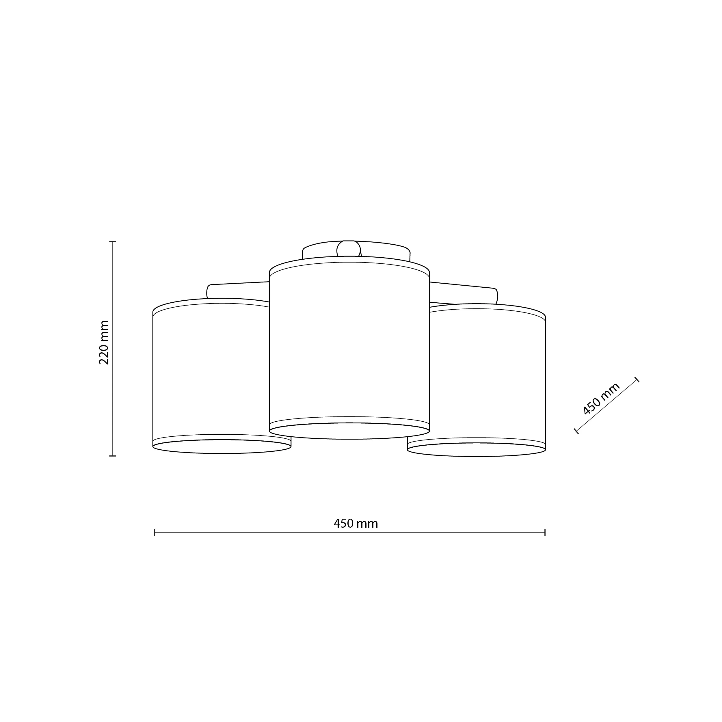 Lampa sufitowa DEVA NATURE czarna podstawa drewniane elementy trzy okrągłe beżowe klosze z tkaniny 45x22cm - TK_6865