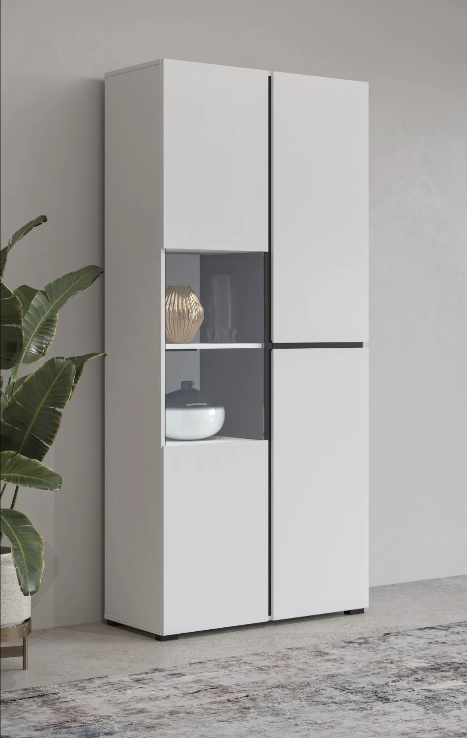 Witryna 3-drzwiowa szklana CROSS 80x183 biało-czarna - 249WMY12