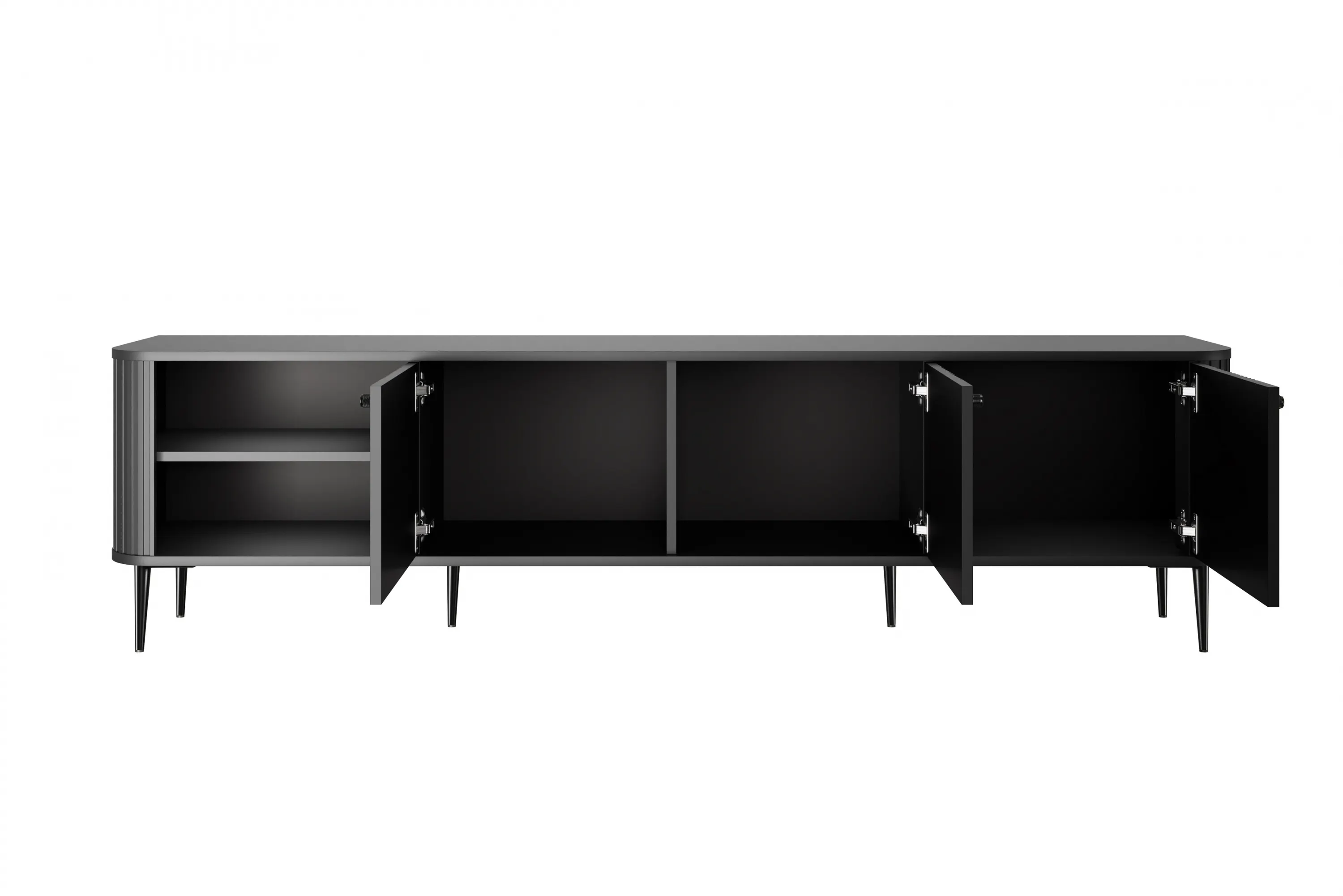 Szafka RTV 3-drzwiowa VESPER RTV 187 ryflowany front czarna czarne nogi - B_163693