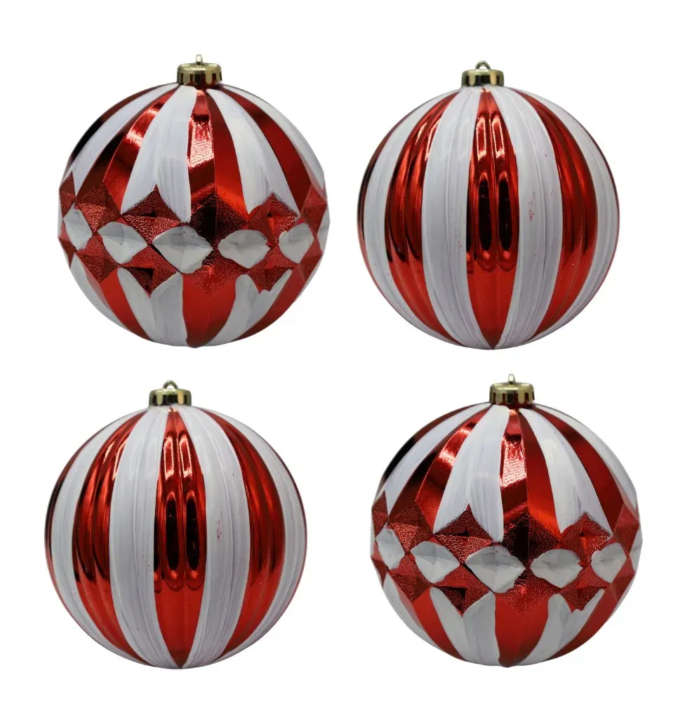 Komplet 4 bombek plastikowych czerwono-białych 18520 Komplet 4 bombek plastikowych czerwono-białych 18520