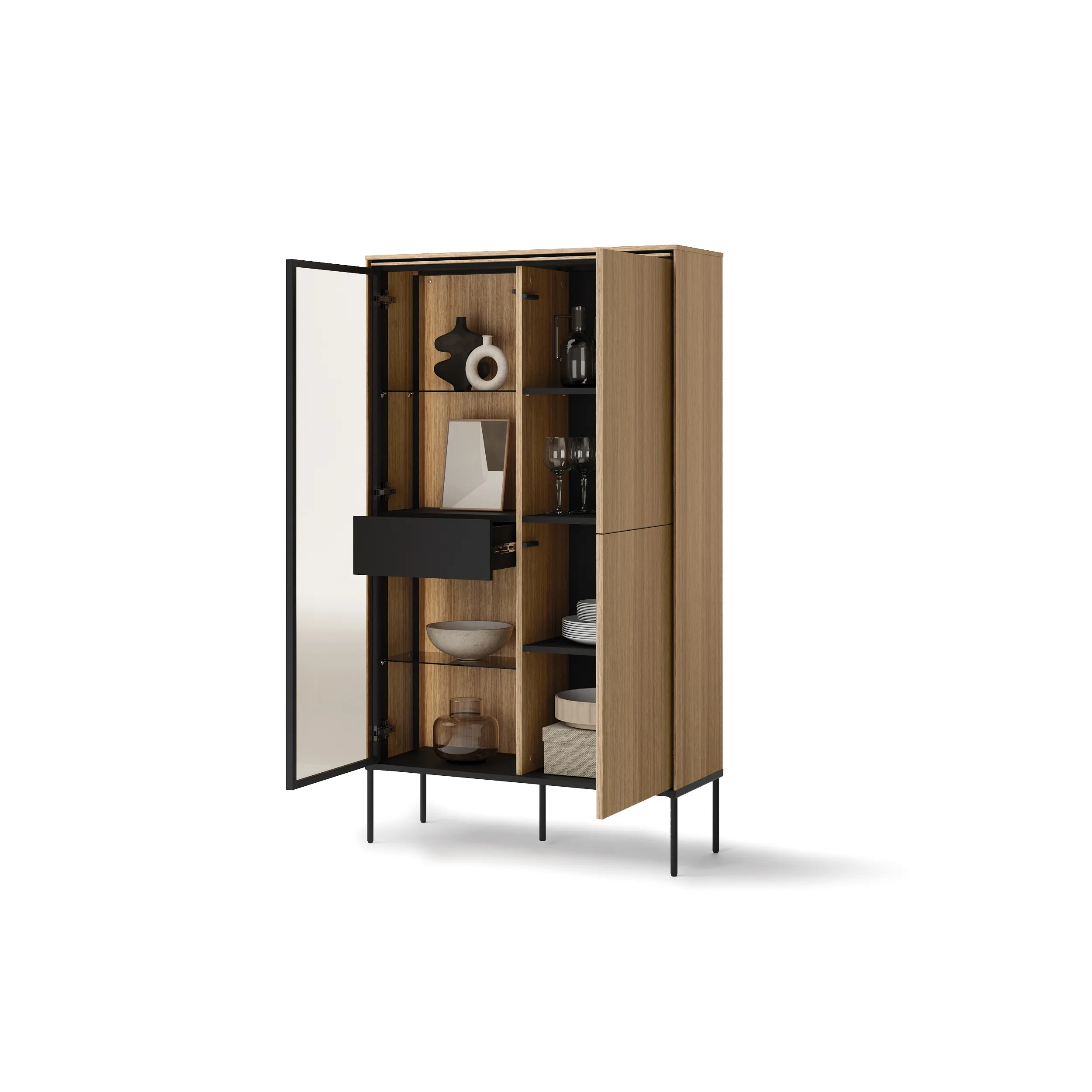 Wysoka komoda VISSO VI-01 91cm dąb linearny - VI1DL