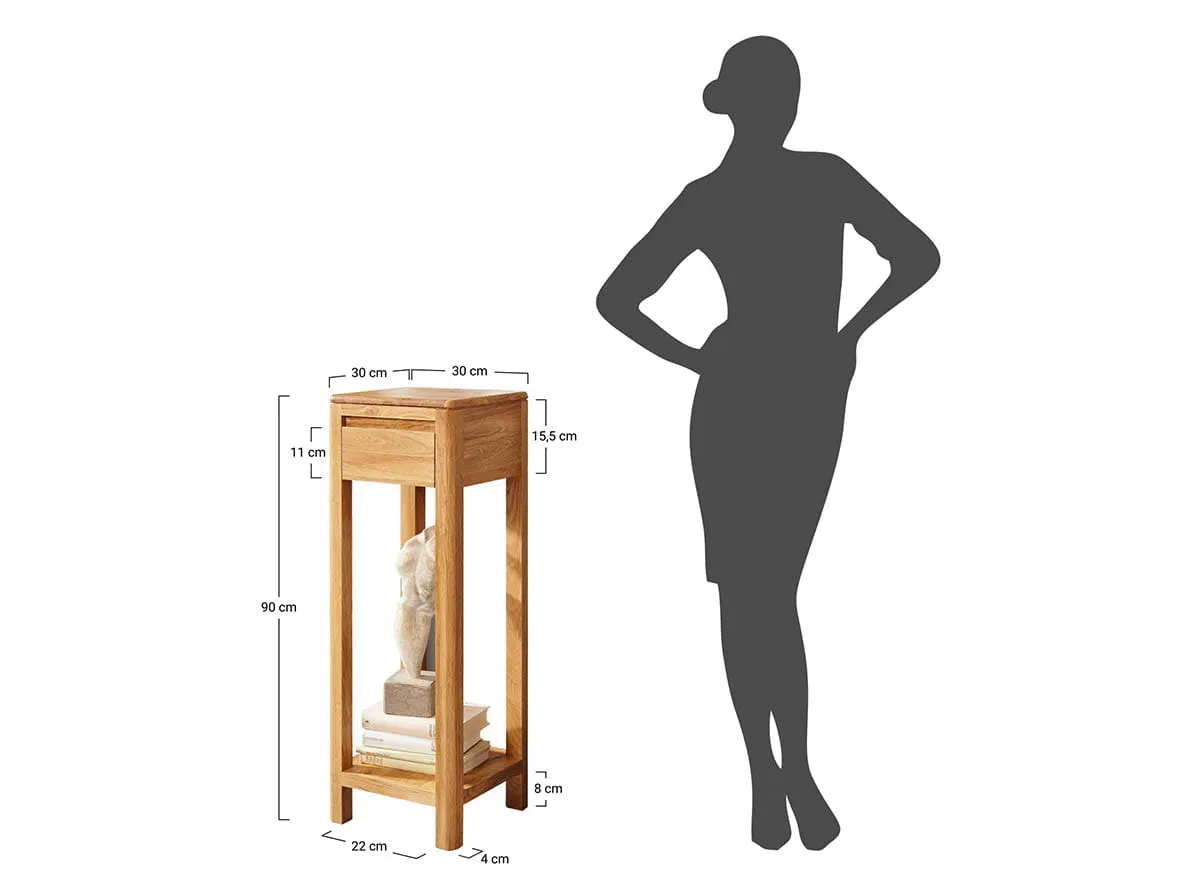 Stolik na kwiaty z szufladą i pólką dębowy Gialo 90x30x30 cm - 2SGIA02