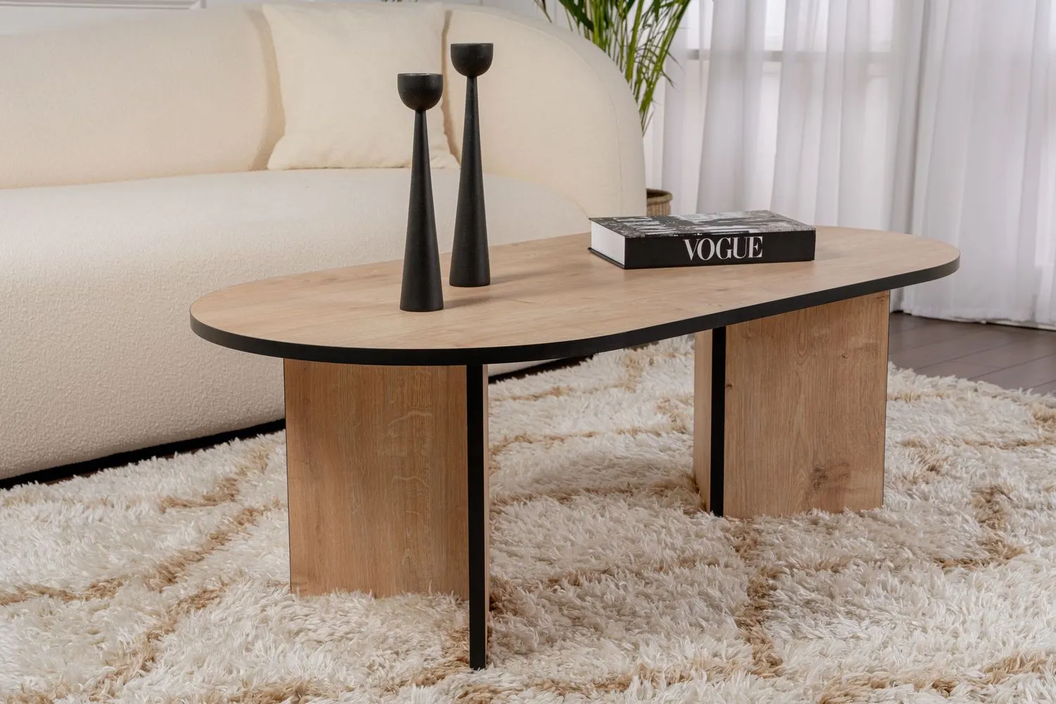 Stolik kawowy SABLE dąb sapphire z czarną lamówką