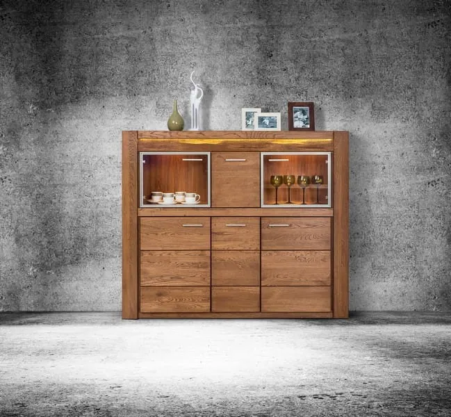 Witryna 3-drzwiowa VELVET 48 z oświetleniem drewniana dąb rustical 161x135x42cm - TH-100-0636