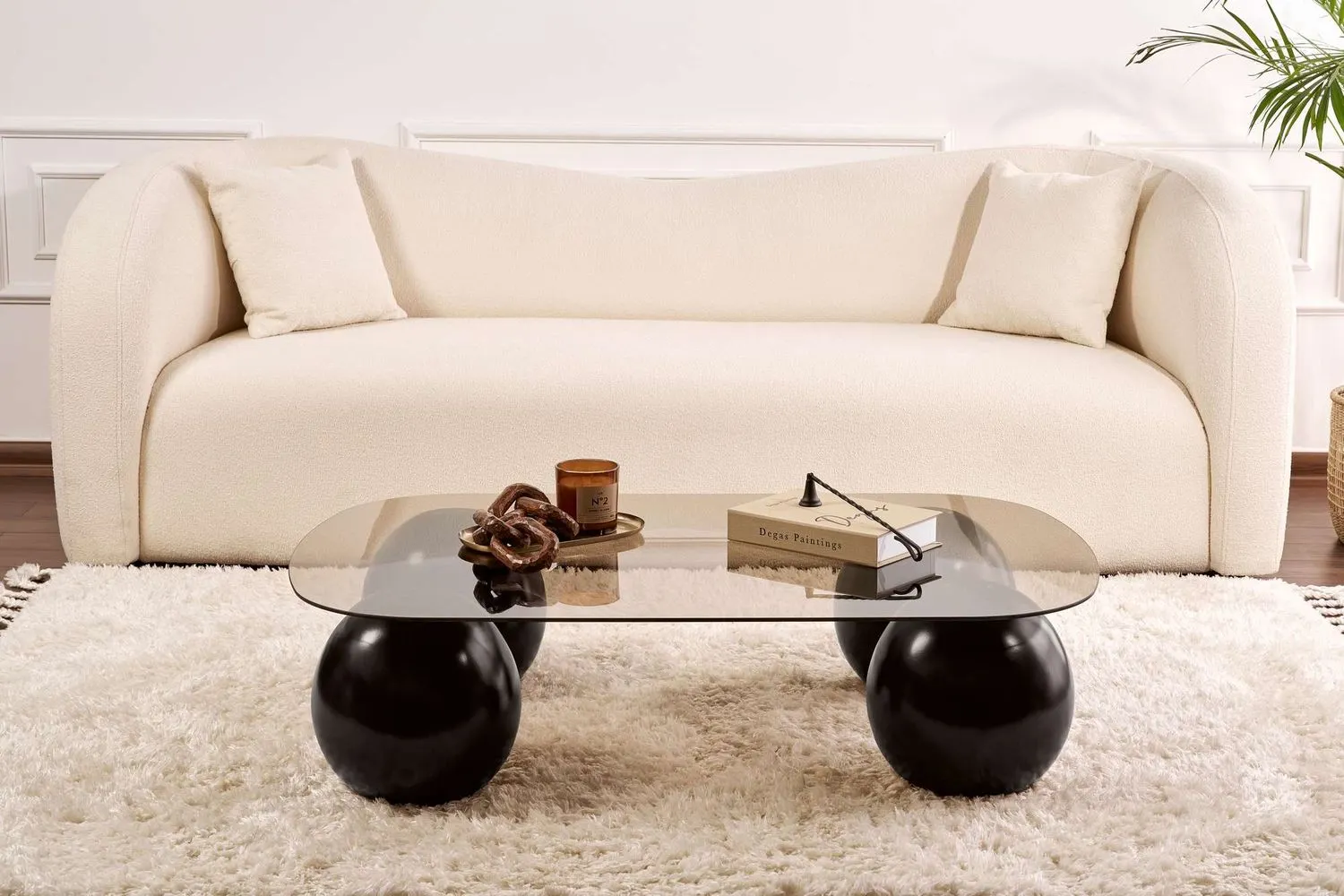 Stolik kawowy EVARA 75x118 nogi kule czarne blat brązowy - ASI_857NRD1123