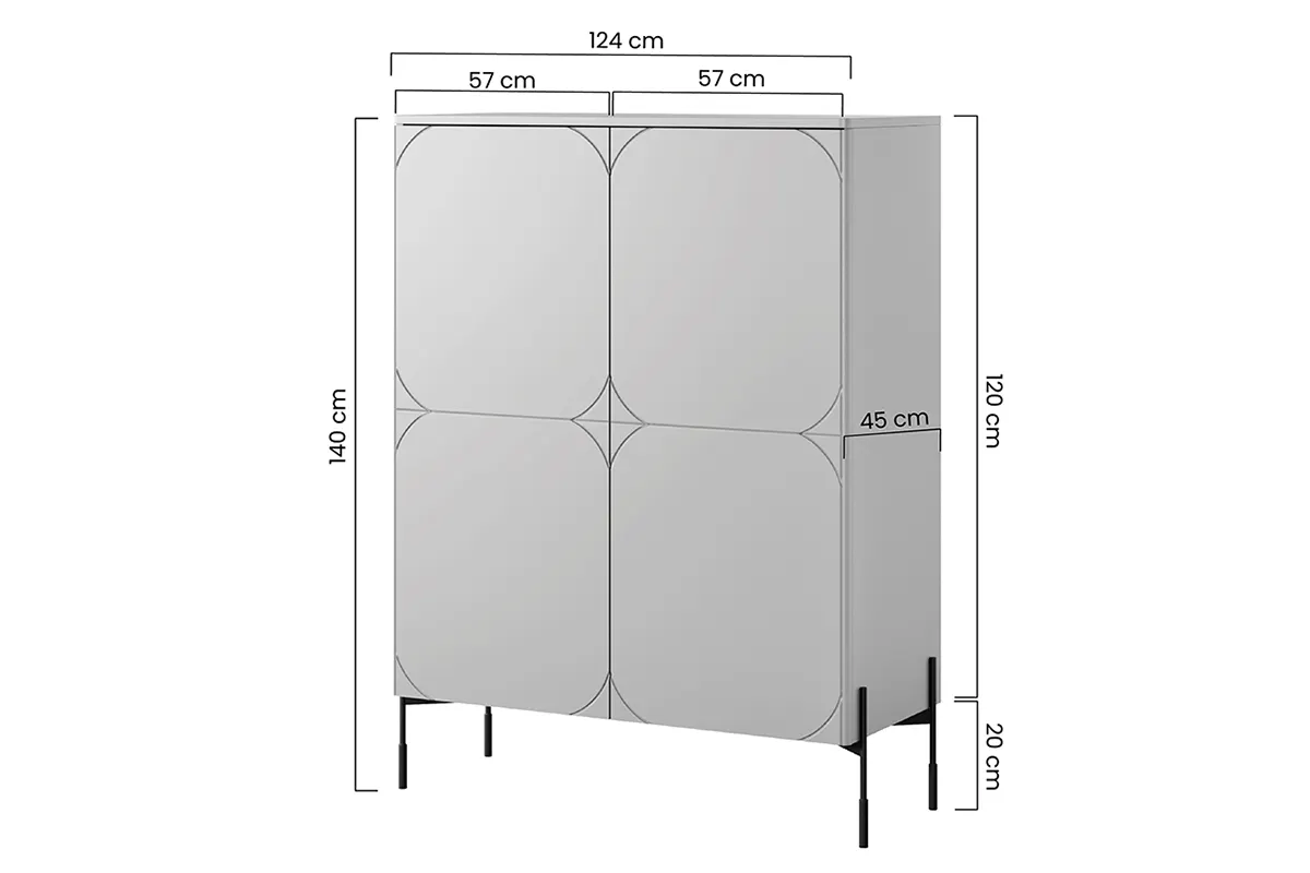 Komoda wysoka SONATIA 120 - kremowy - czarne nogi - B_149178