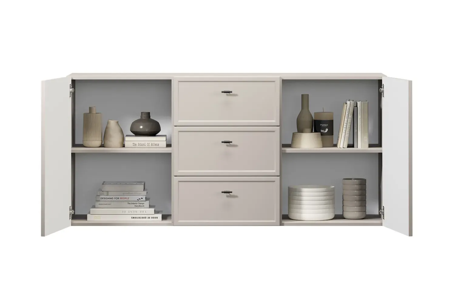 Komoda wisząca 2-drzwoiowa z 3 szufladami LORINI 150 - cashmere uchwyt T-bar czarny - B_166773