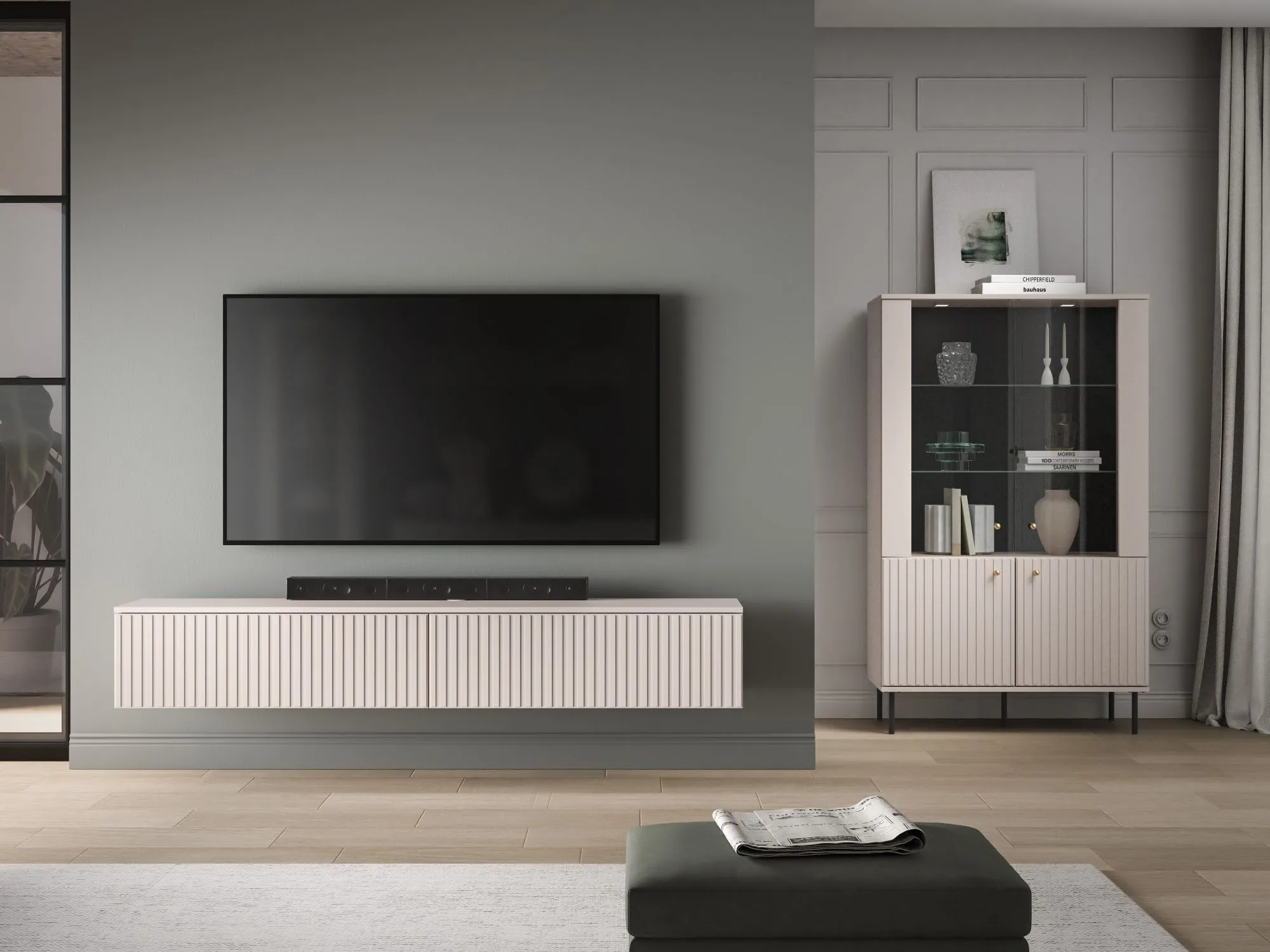 telewizor, tv ścienny, mebel RTV, szafka RTV, kredens z przegrodami