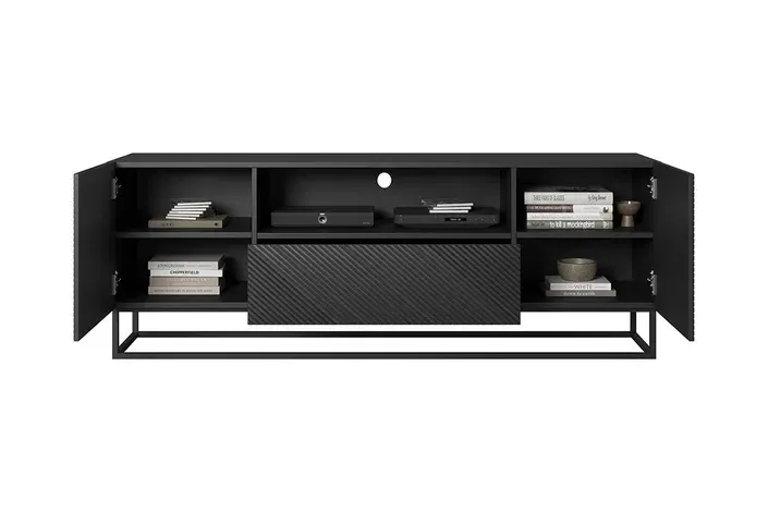 Szafka RTV ASHA 167 - czarny mat - ryflowany front - czarny stelaż - B_52165