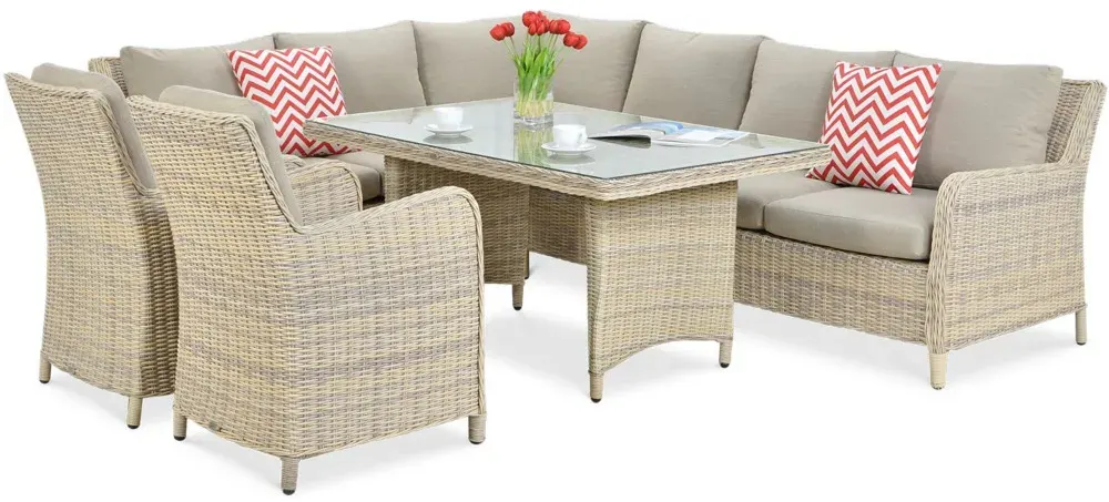 Narożnik ogrodowy modułowy MARYLAND DINING ze stołem technorattan beżowy - FG001679