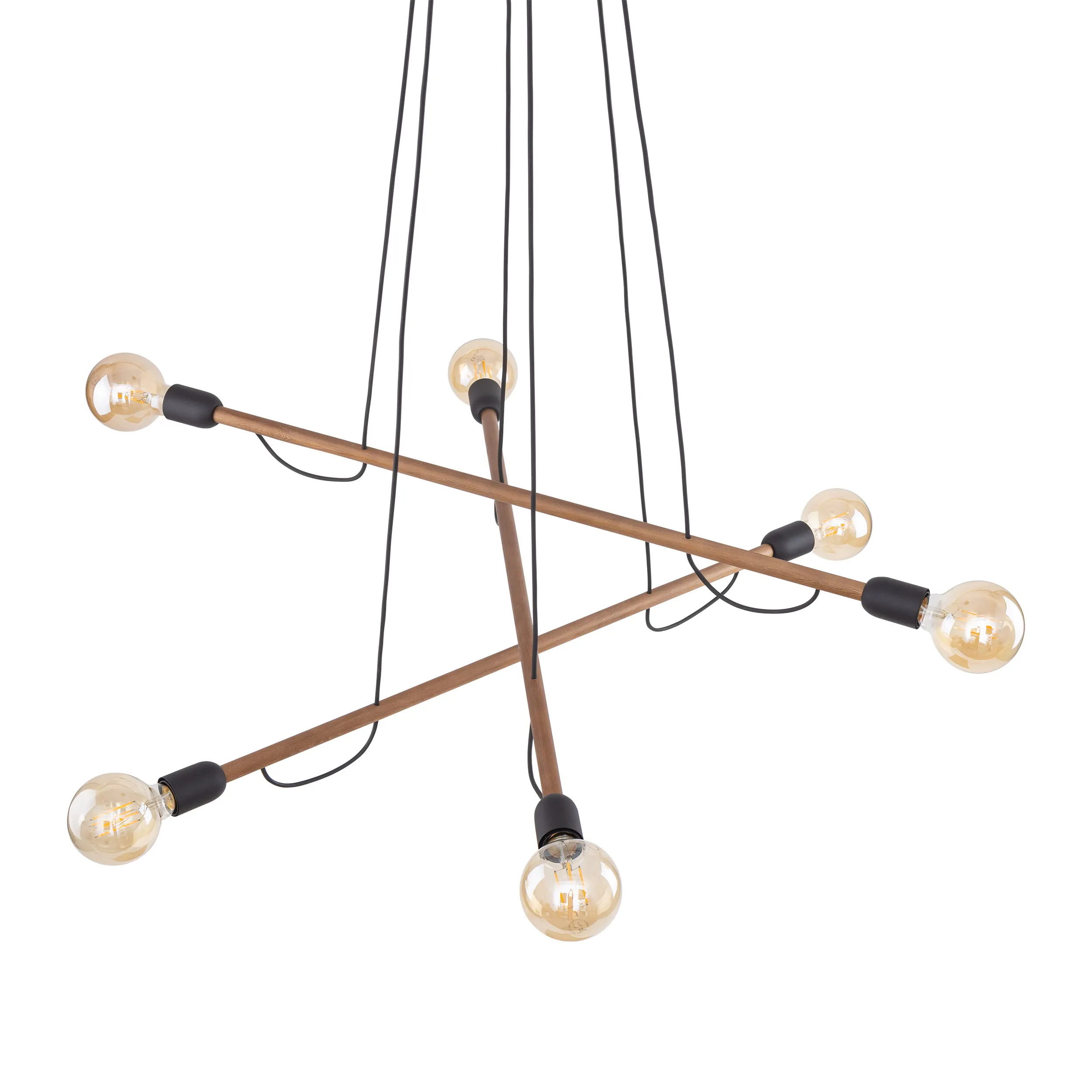 Lampa wisząca HELIX czarna orzechowe drewniane poprzeczki 150x93cm - TK_4950
