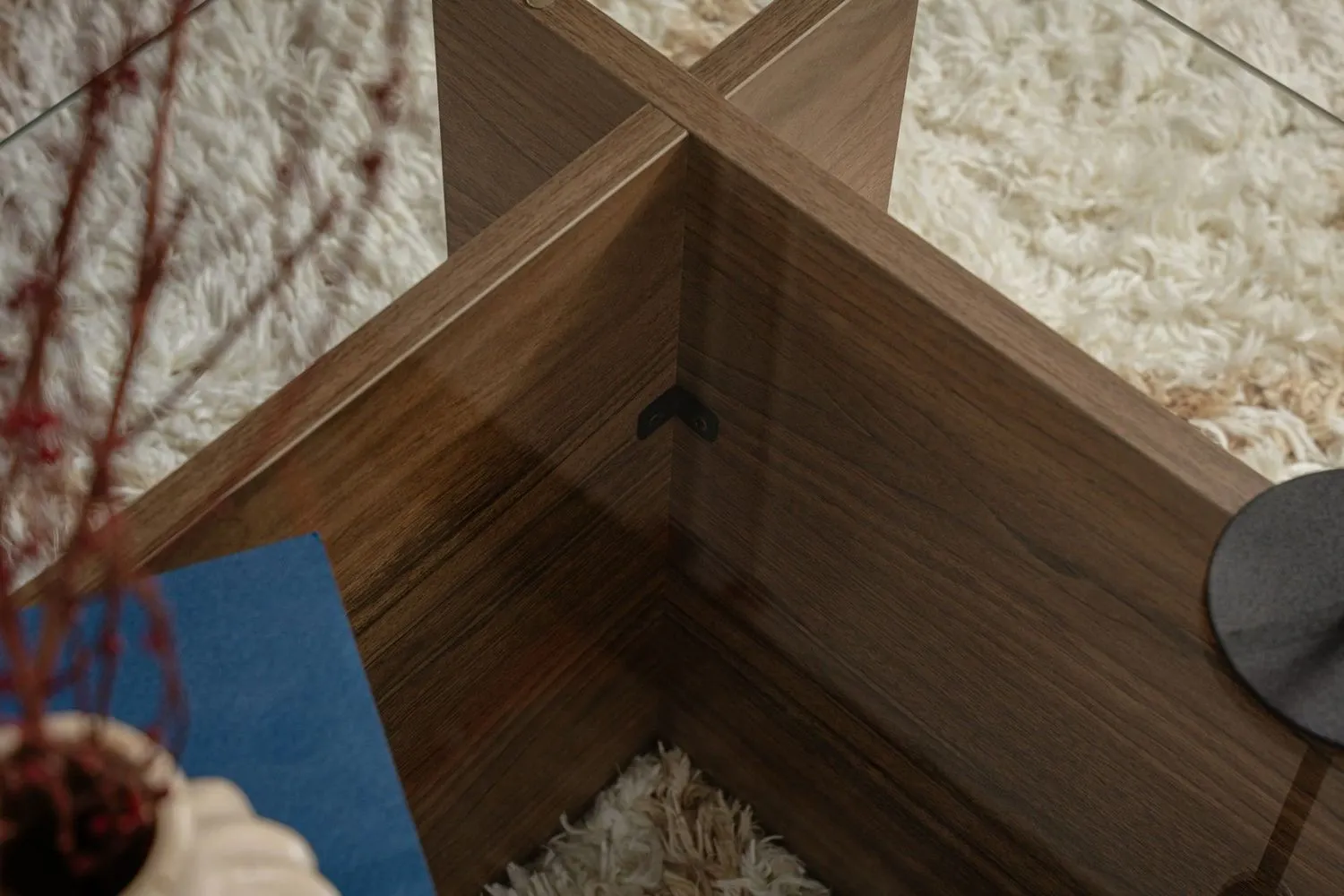 Stolik kawowy VETRINO 65x105 cm szkło hartowane orzechowy - ASI_353NRD1101