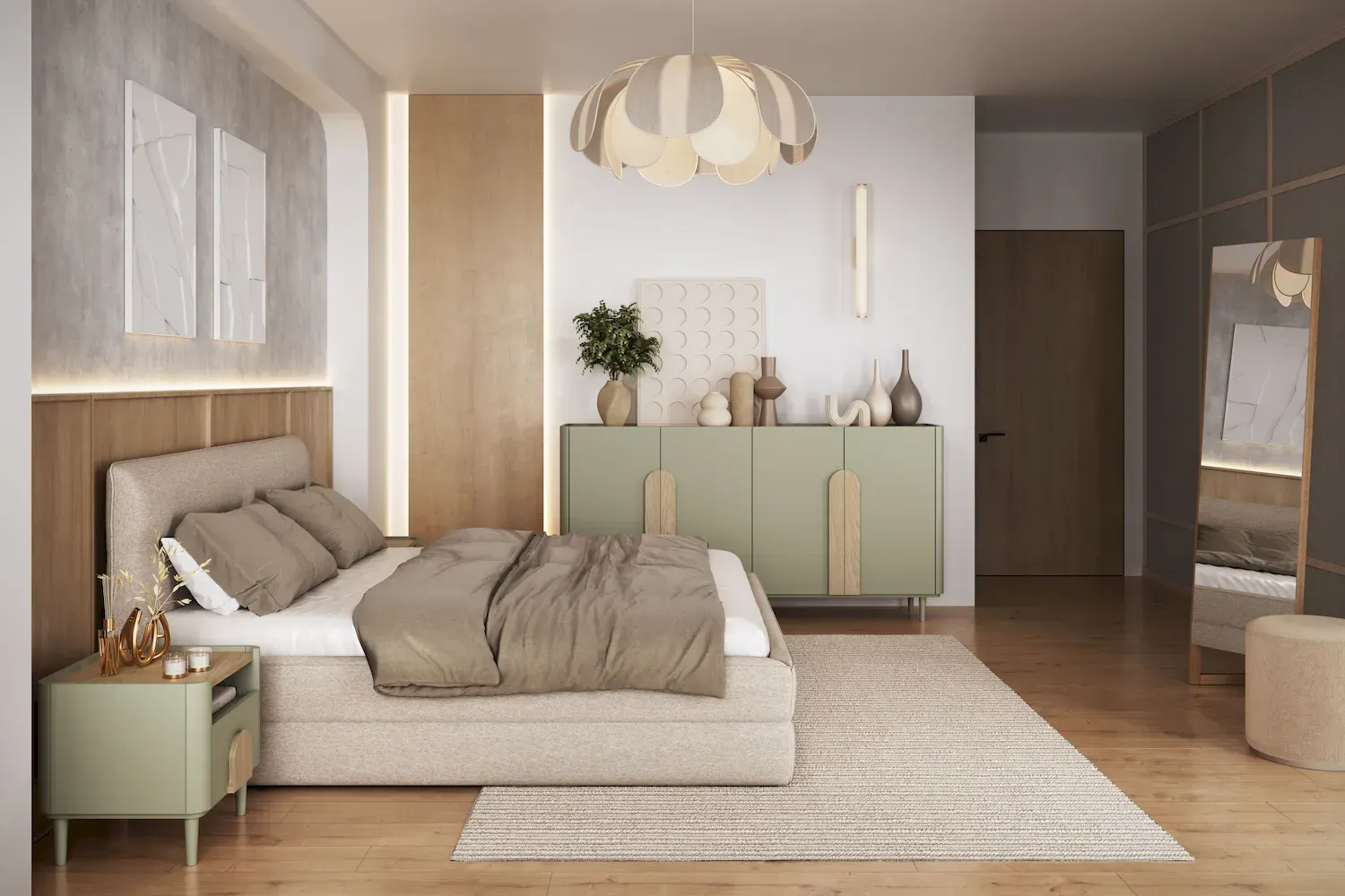 Komoda 4-drzwiowa AMILIO 200 - eukaliptus dąb baltic dune uchwyty dąb naturalny nogi eukaliptus - B_169227