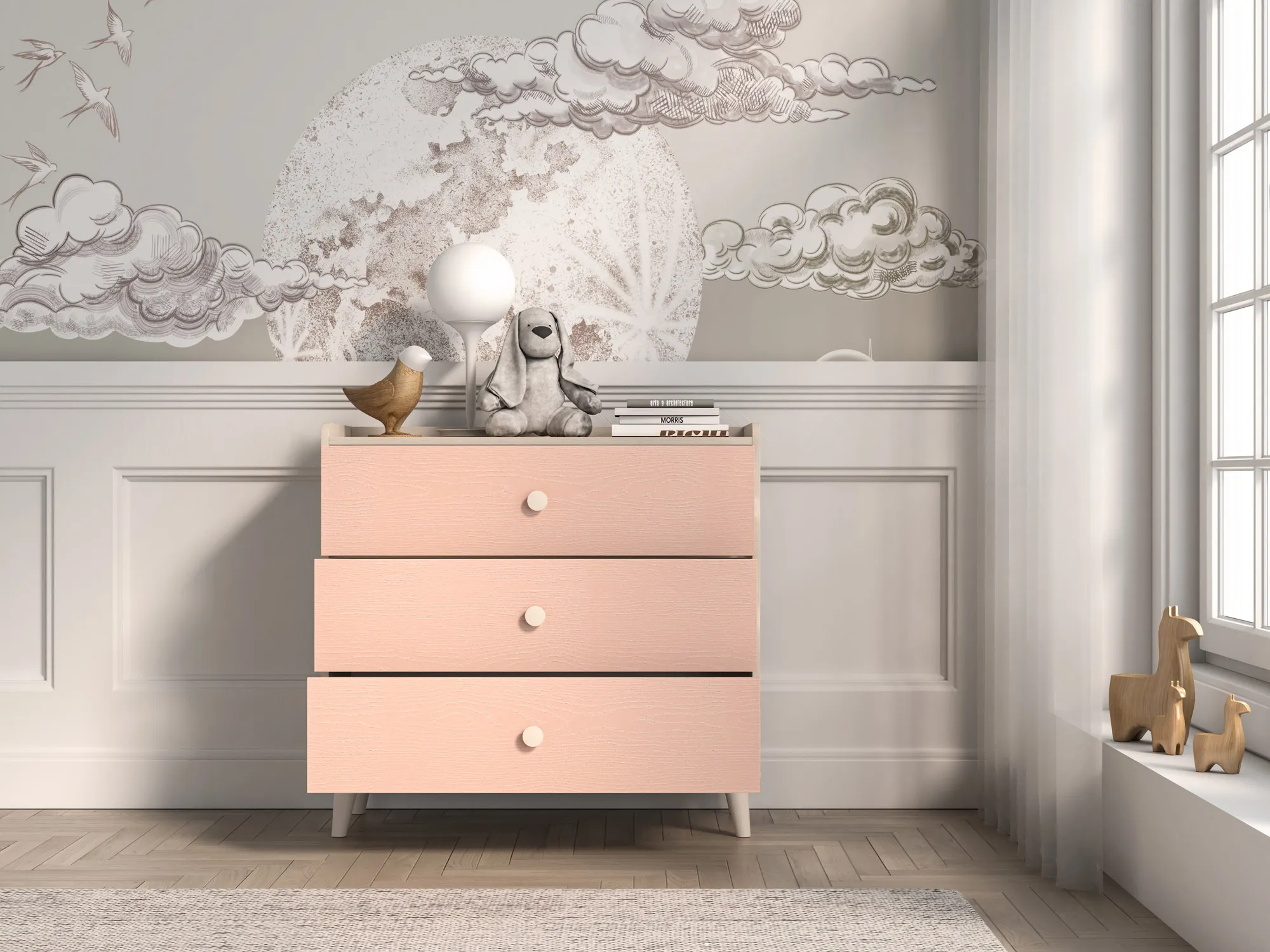 Komoda z 3 szufladami MEVEL 06 piasek pustyni, różowy - 1MEVE06-001