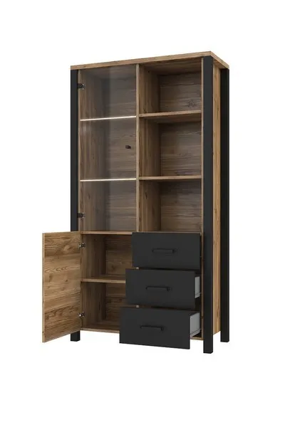 Witryna szklana OLIN 2-drzwiowa z szufladami 191x101 czarny appenzeller fichte - 24ABJC13