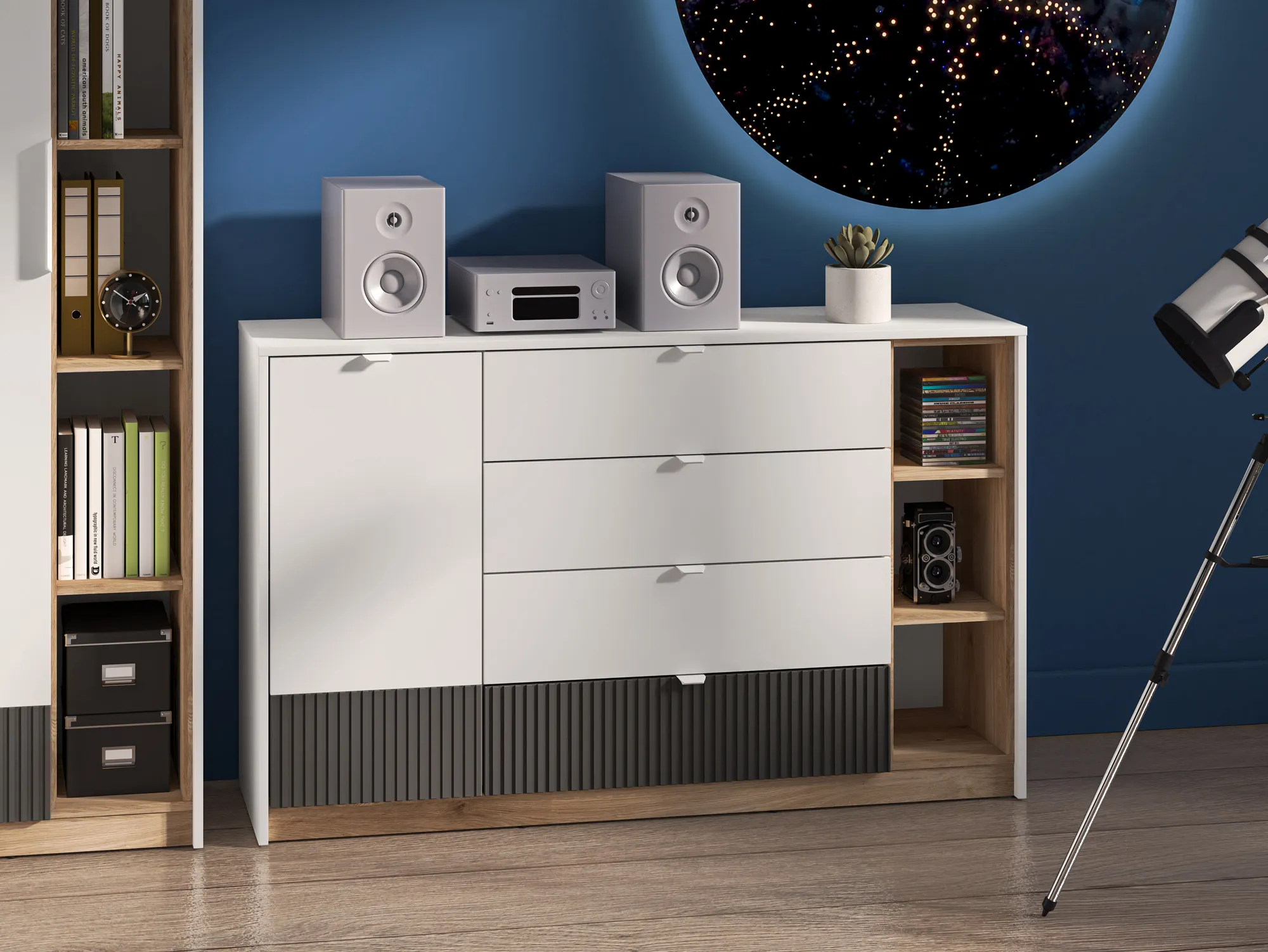 Komoda 1-drzwiowa z 4 szufladami TORINO 06 Biały, Castello, Grafit - 1TORI06-001