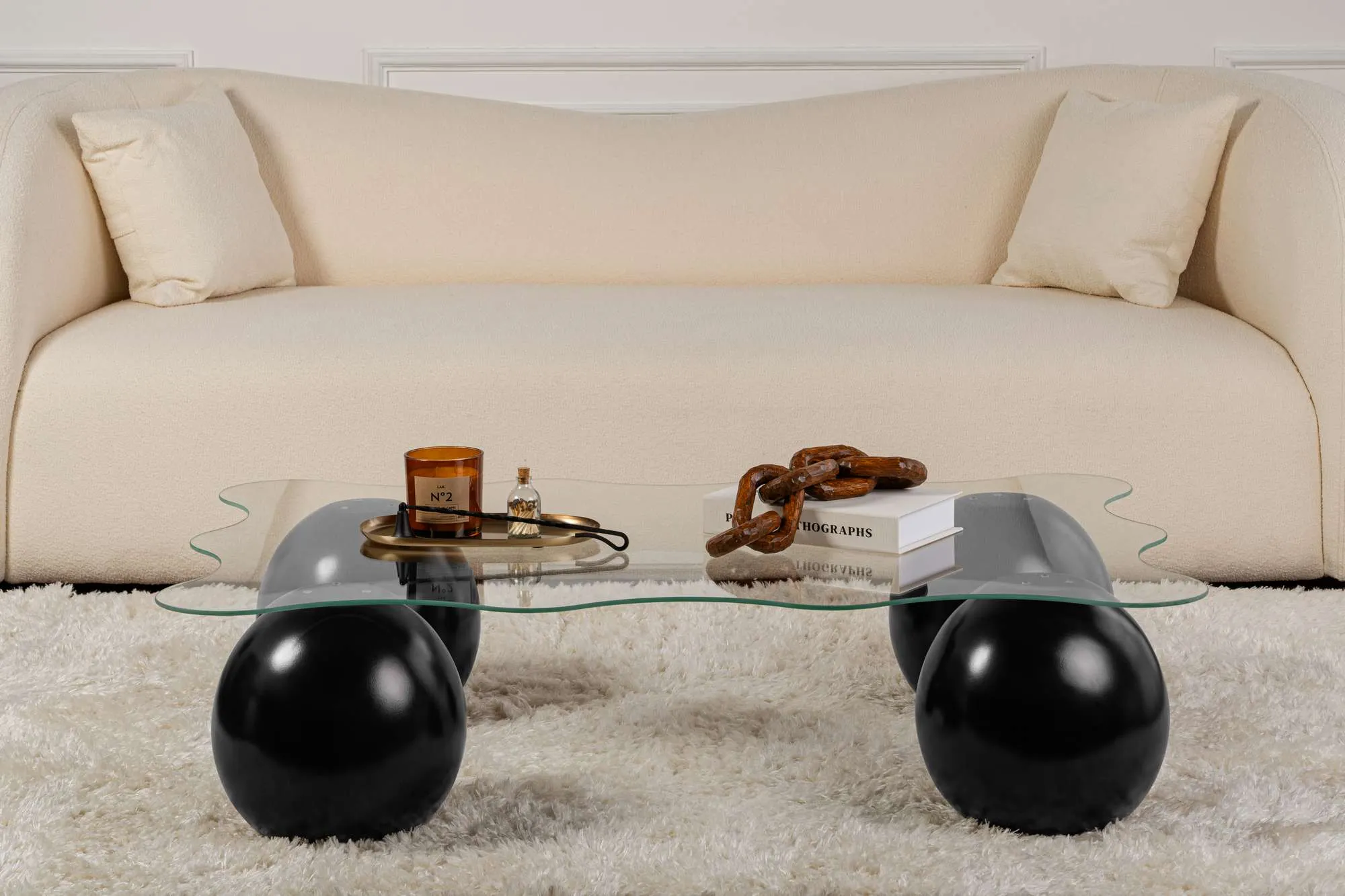Stolik kawowy NOXA 80x120 cm nogi kuliste czarne blat transparentny — zdjęcie 3