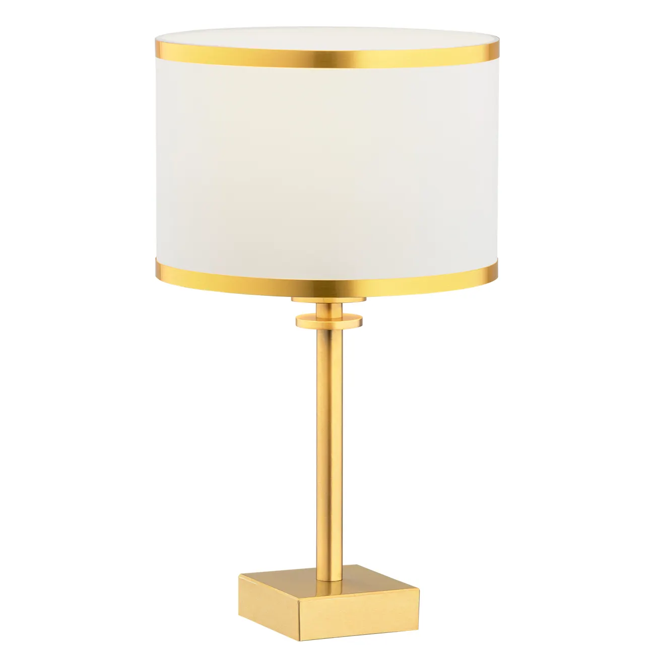 Lampa stołowa ABBANO mosiądz szczotkowany abażur śmietankowy ze złotym paskiem 38x25cm