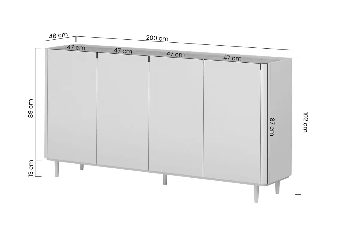 Komoda 4-drzwiowa ELIVO 200cm drewniane nóżki cashmere dąb olejowany — zdjęcie 10