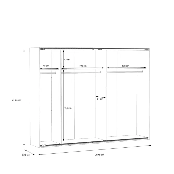 Szafa 2-drzwiowa z lustrem HAYATO 270x211x63 Świerk alpejski - HYTS12411-M717