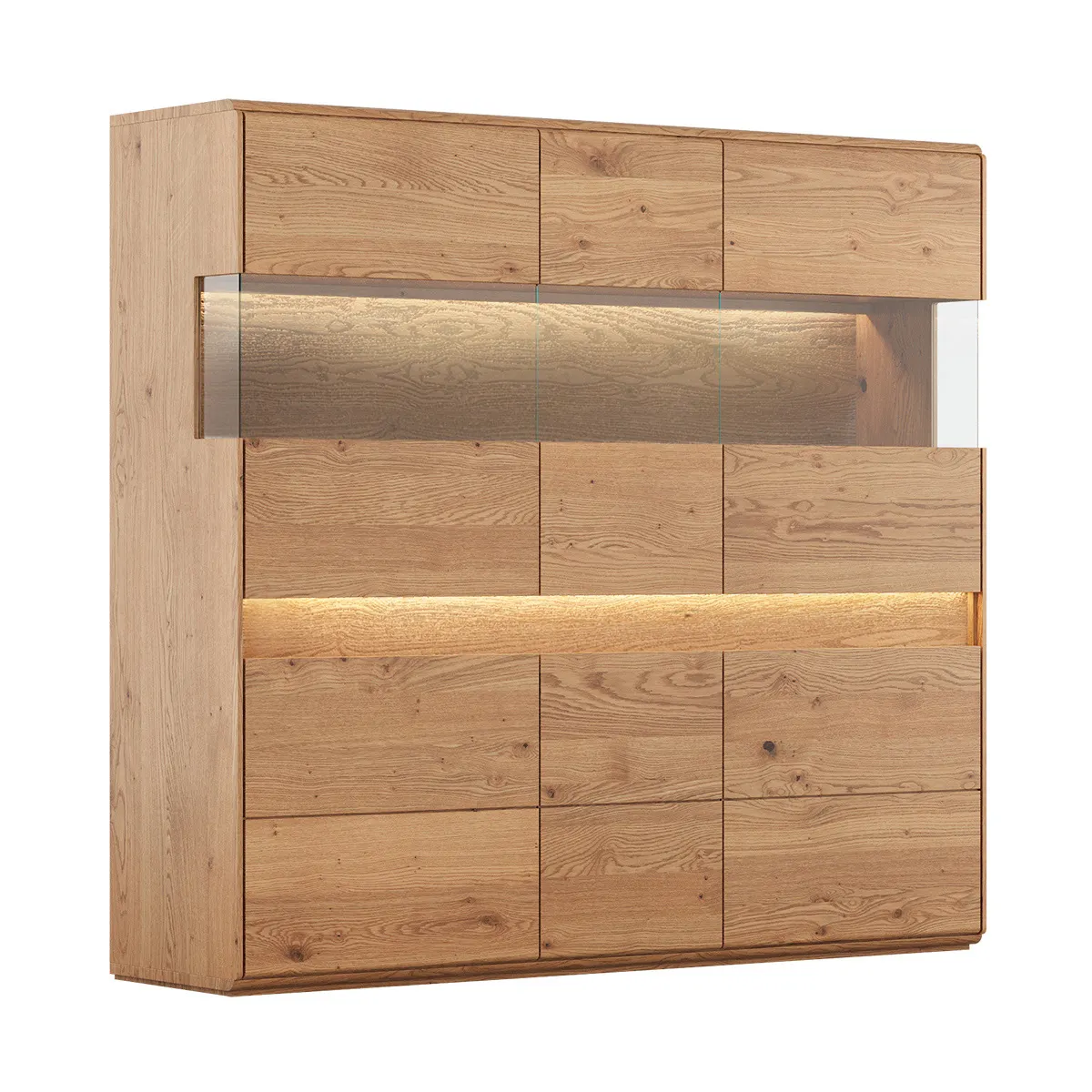 Witryna drewniana szklana DIVISIONE z oświetleniem 163x152 dąb olejowany