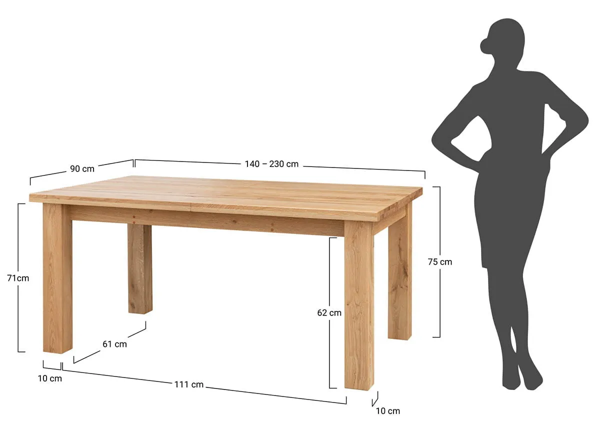 Rozsuwany stół dębowy GROSSI rozkładany 90x140-230 - dąb olejowany - GROSSI140X90