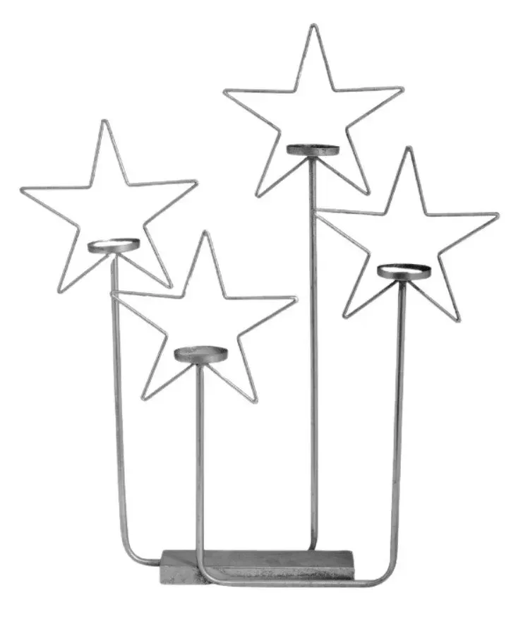 Świecznik adwentowy metalowy GWIAZDKI srebrny Świecznik adwentowy metalowy GWIAZDKI srebrny