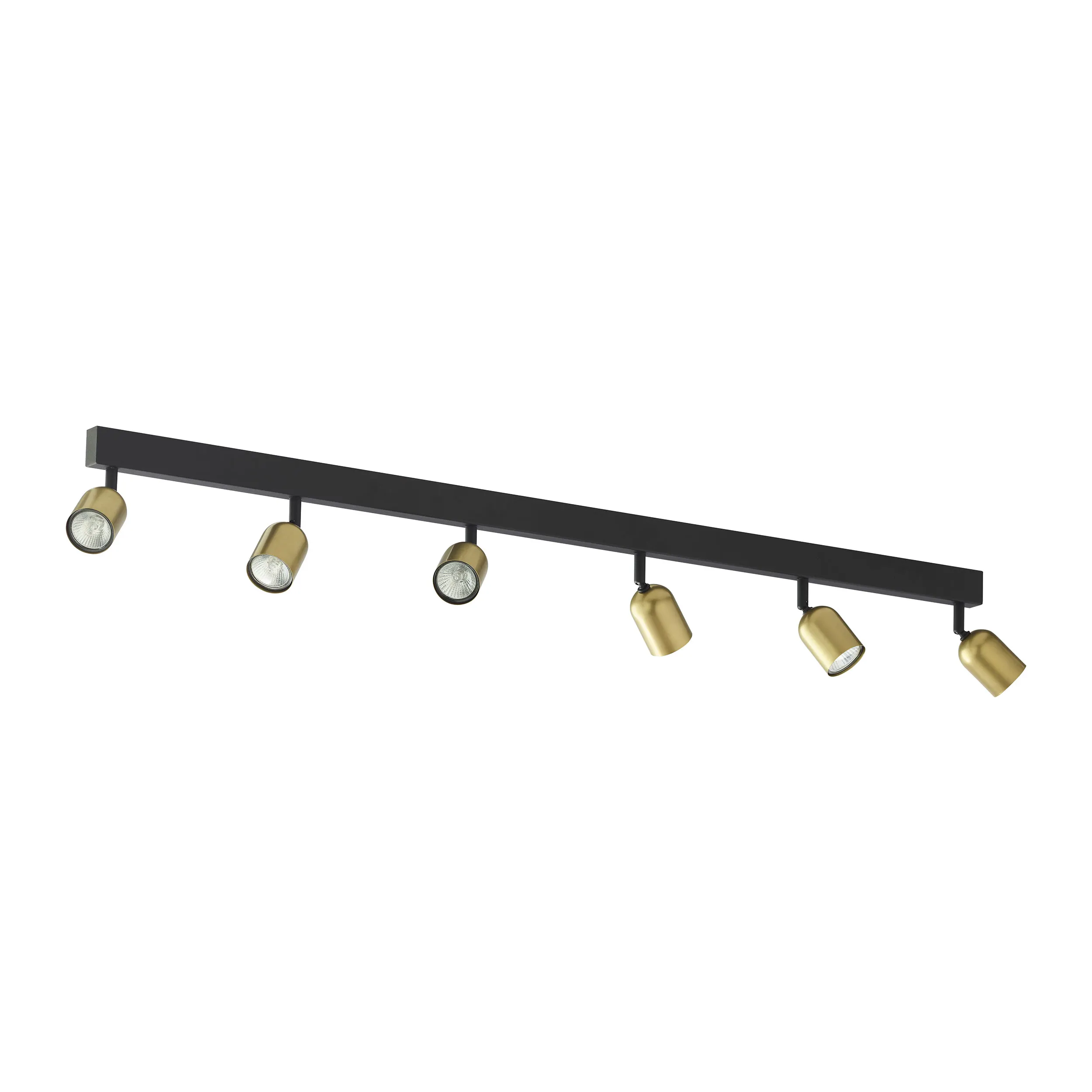 Lampa sufitowa TOP czarna na listwie ze złotymi regulowanymi reflektorami 126x16cm