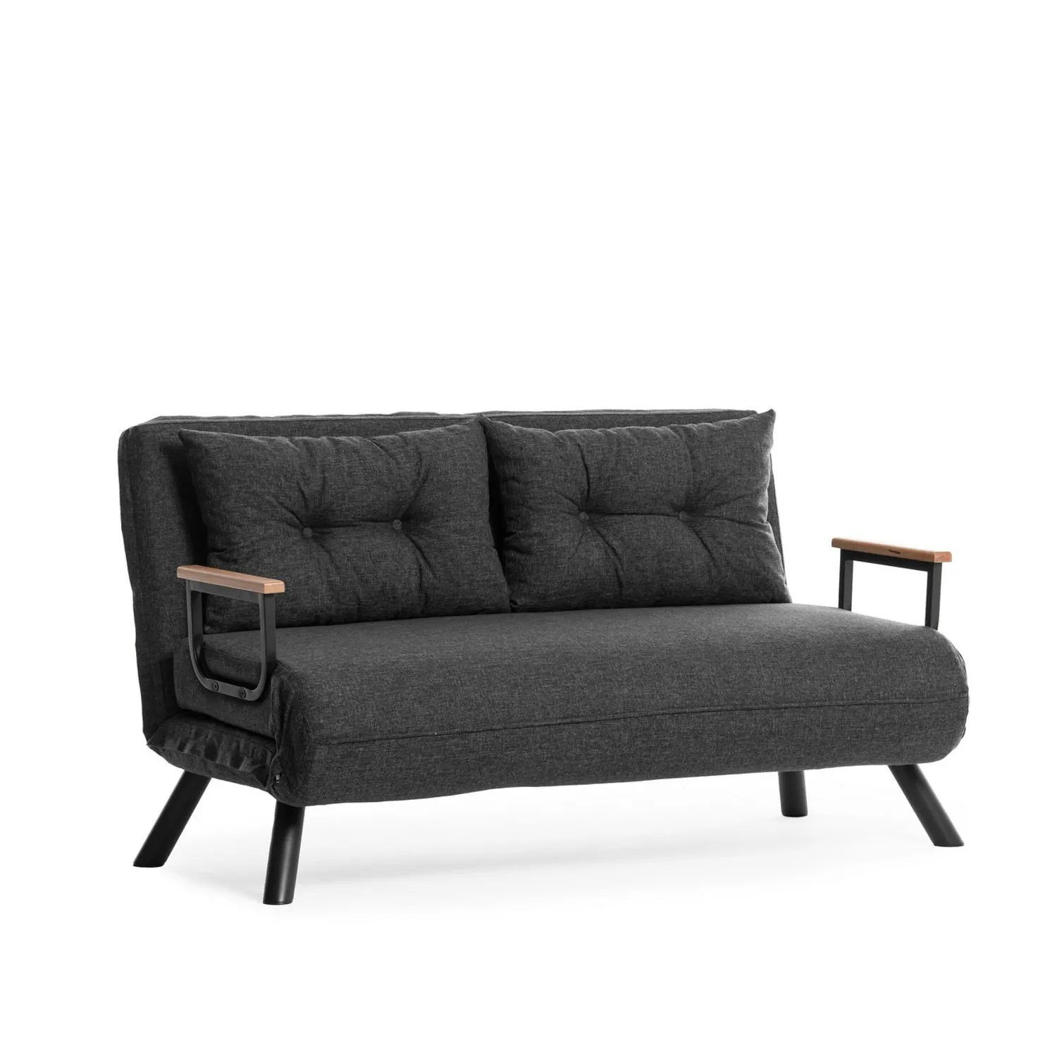 Sofa rozkładana 2-osobowa z lnianą tapicerką SANDO ciemnoszara