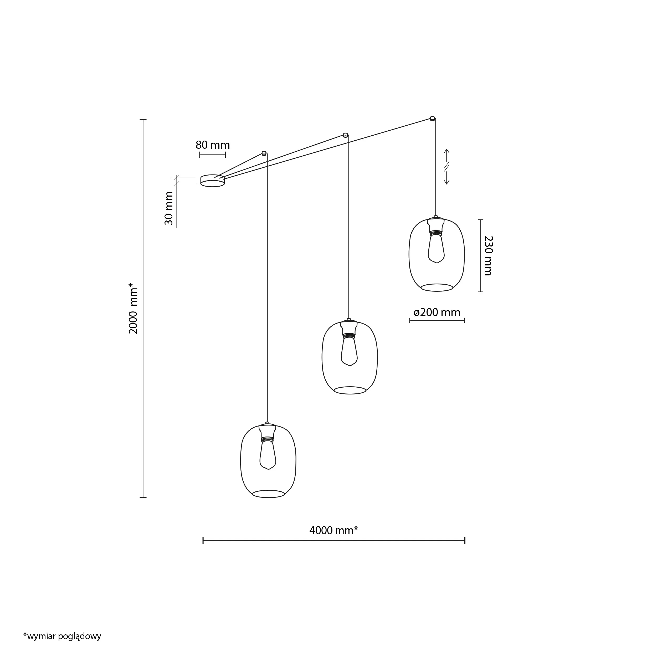Lampa wisząca ELIO czarna z różnokolorowymi transparentnym dymionym brązowym szklanymi kloszami 150cm - TK_5972
