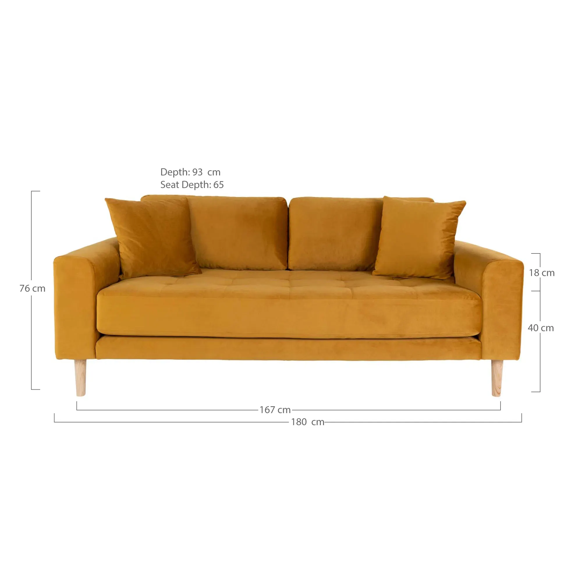 Sofa wypoczynkowa LIDO 2,5-osobowa 180 cm - musztardowy, naturalny - 1301434