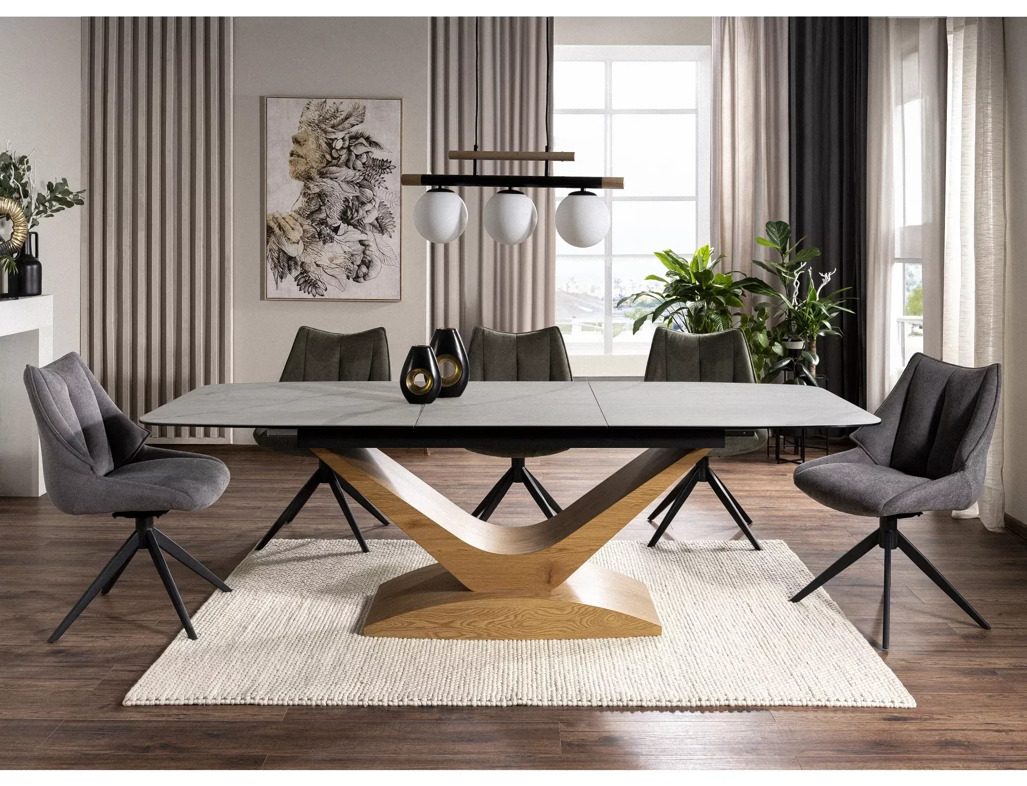 Stół rozkładany DOLCE CERAMIC 95x180(240) biały efekt marmuru stelaż kolor dąb - DOLCEBD180