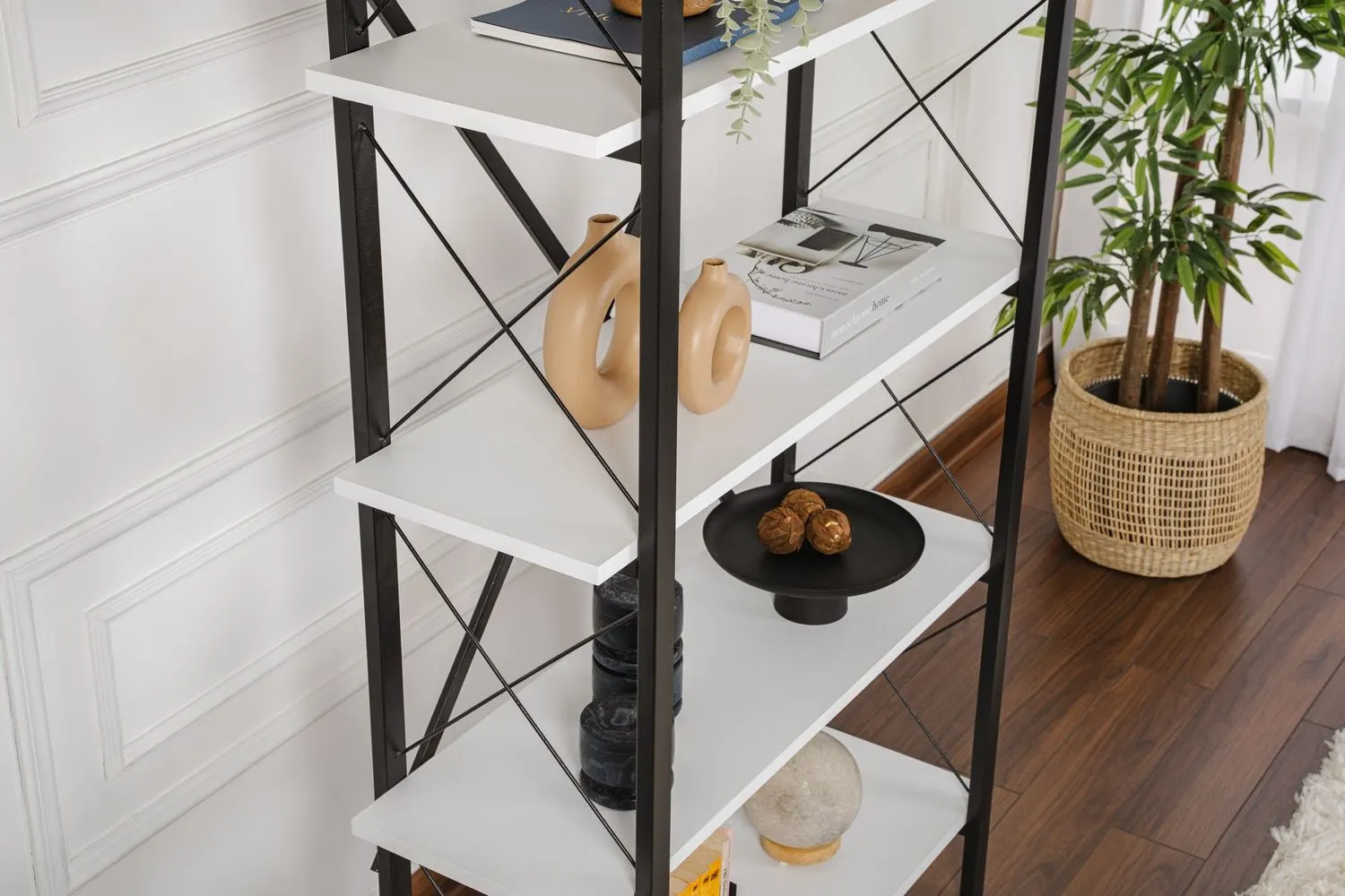 Regał wysoki ELYSIAN 90x180 cm biały czarny - ASI_241NRD1339