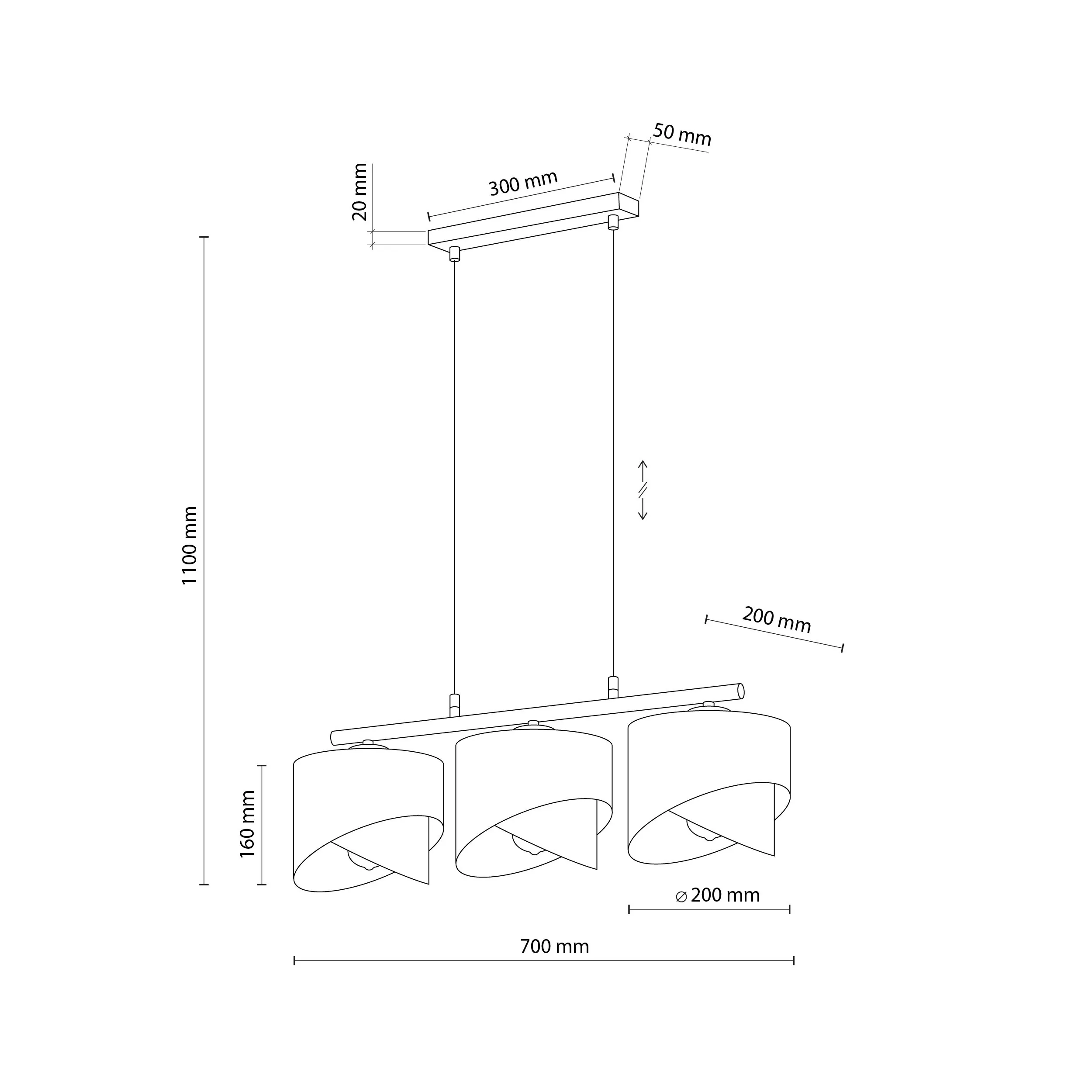 Lampa wisząca GRANT czarna na metalowej listwie złote elementy potrójna 80x70x20cm - TK_4824