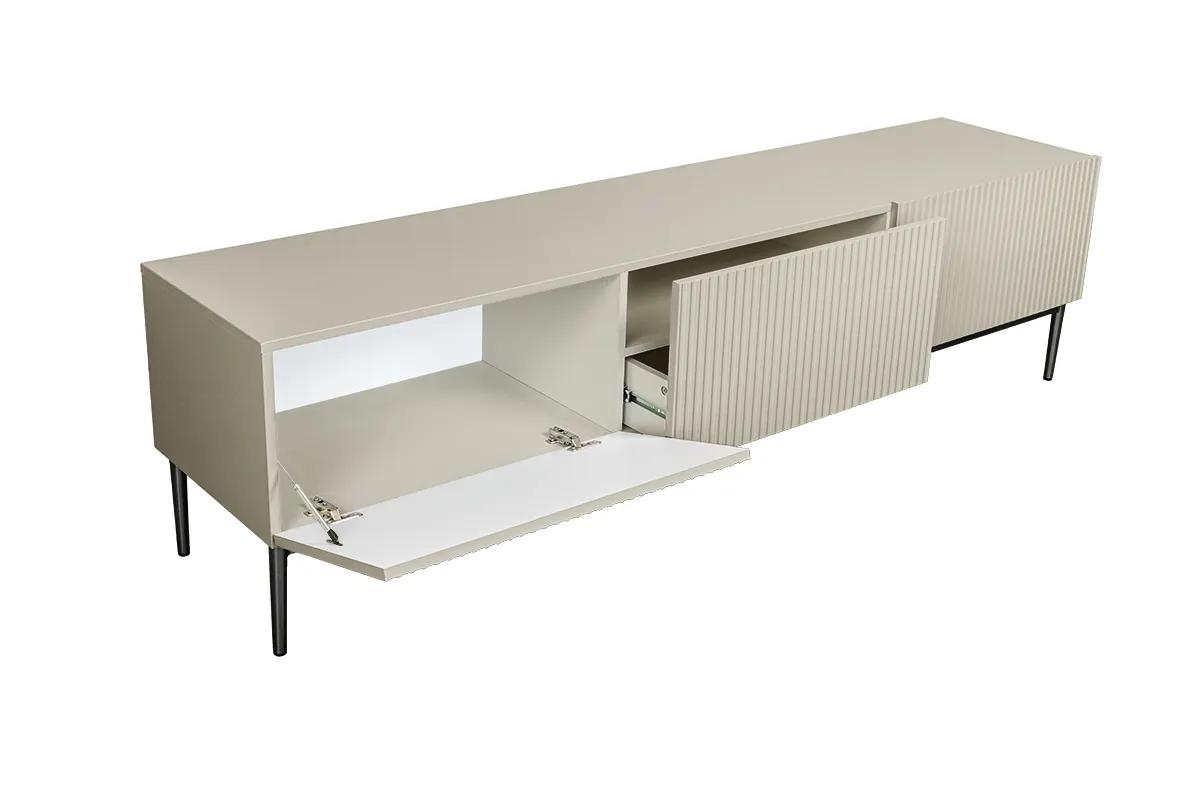 Szafka RTV NICOLE 200 z szufladą - kremowa - czarny stelaż - B_55541