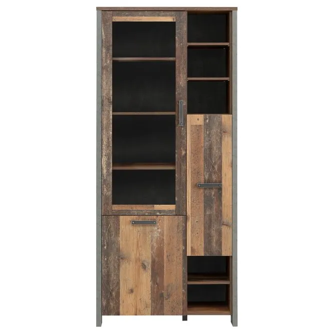Witryna L CLIF 3-drzwiowa - old wood vintage, beton