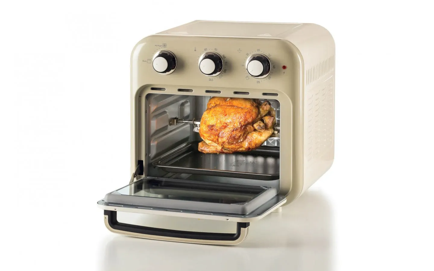 mini oven, convection oven, roast chicken, beige, compact appliance