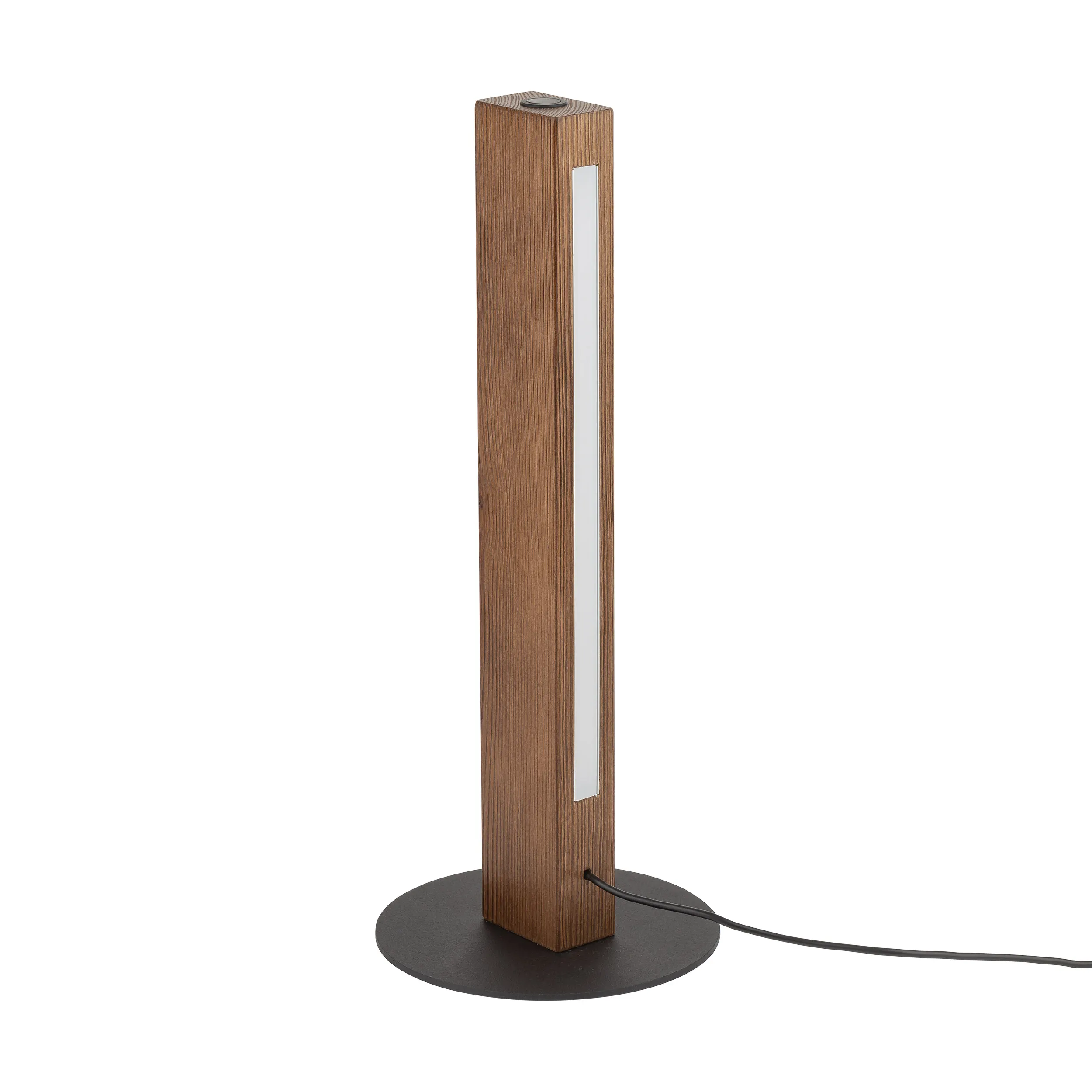 Lampka nocna TEO LED 15W orzech drewniana na czarnej okrągłej podstawie z włącznikiem