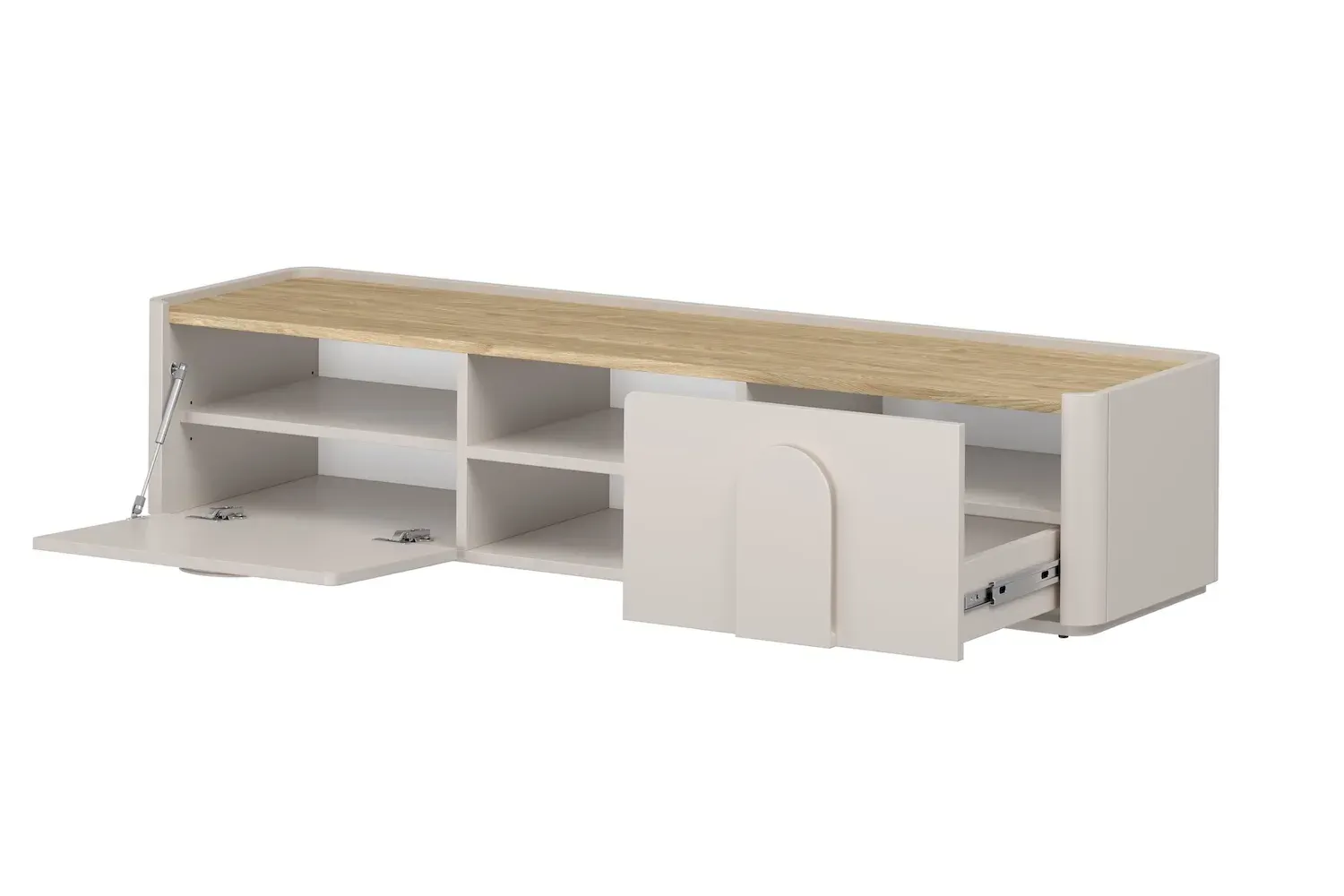 Szafka RTV z klapą i szufladą AMILIO 170 - cashmere dąb olejowany uchwyty cashmere — zdjęcie 4