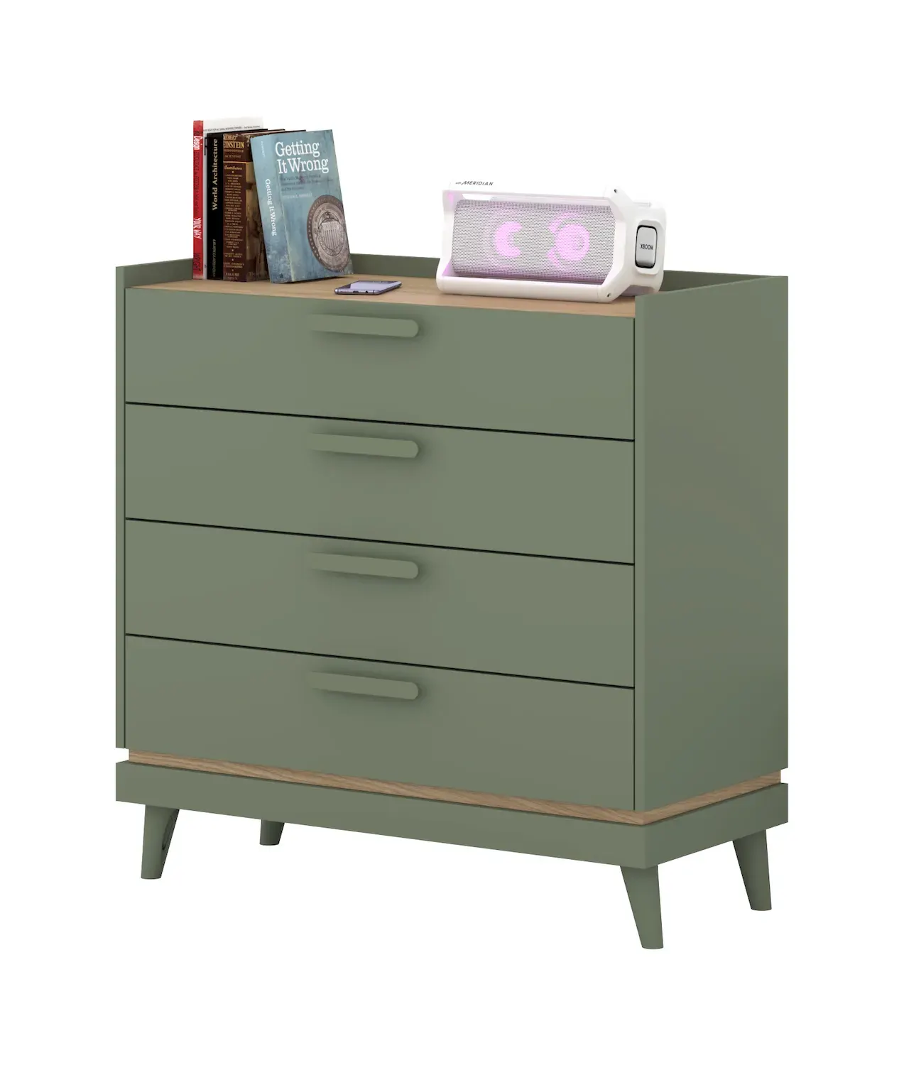 Komoda z 4 szufladami SCANDI 27 zielony-dąb olejowany - 24GDOH27