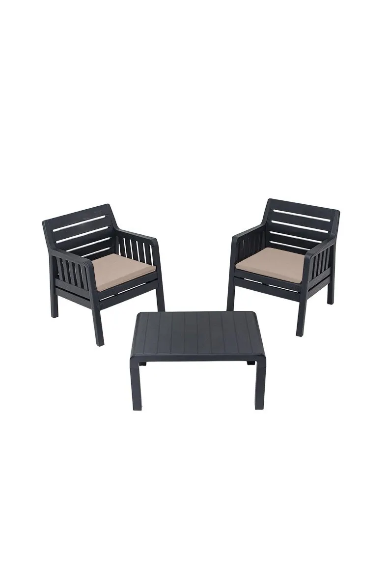 Zestaw ogrodowy wypoczynkowy LARA 2 fotele + stolik (54x70 cm) antracytowy Stolik kawowy, Meble, Tabela, Ławka, Krzesło
