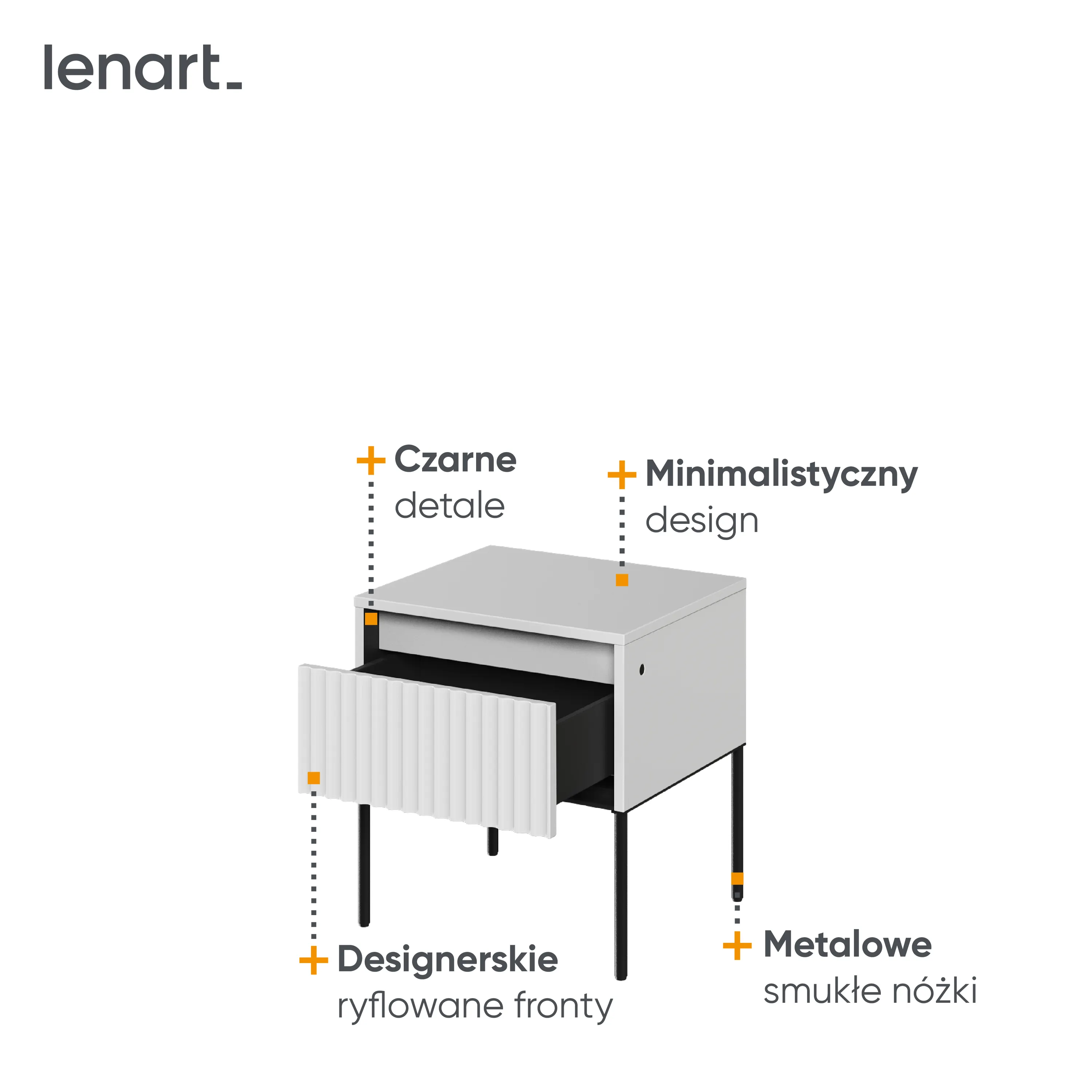 Szafka nocna z oświetleniem TRENDTR-10 1S - biały/czarny - TR10BIC-V2